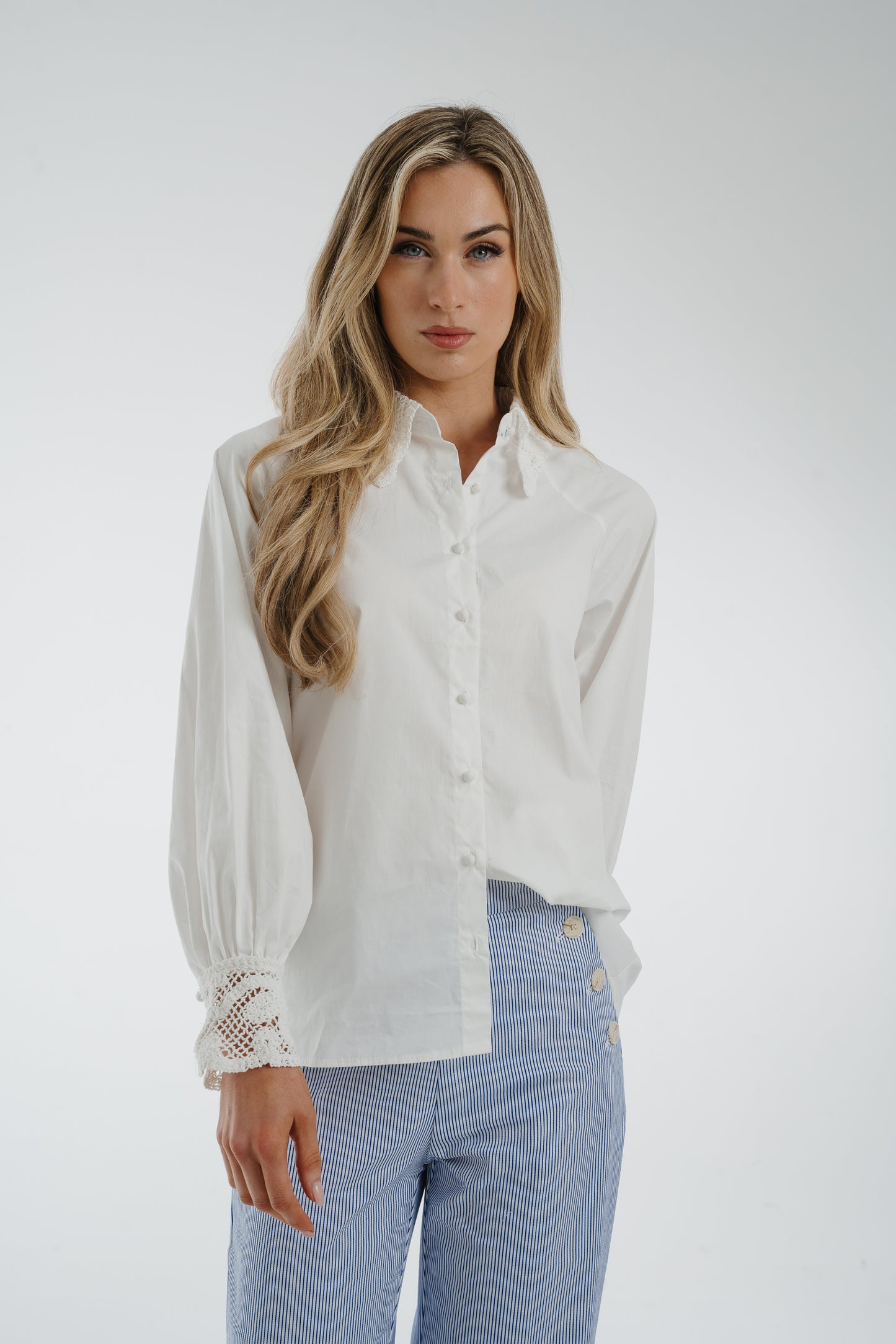 Holly Lace Trim Shirt In White