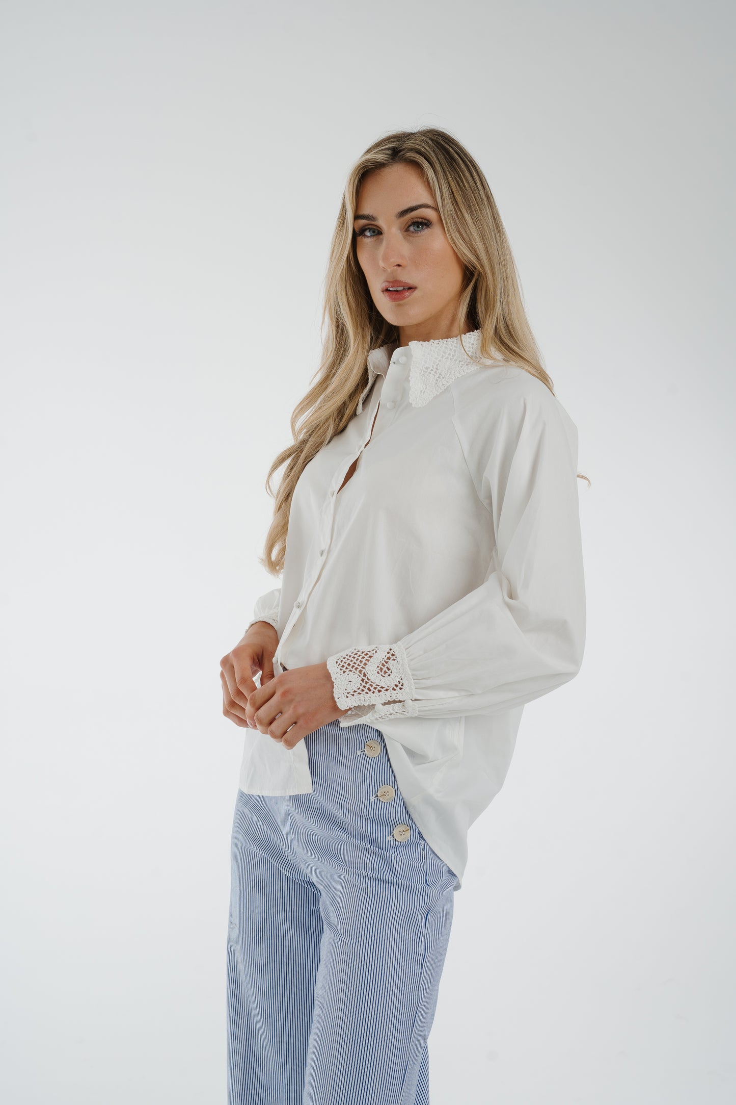 Holly Lace Trim Shirt In White