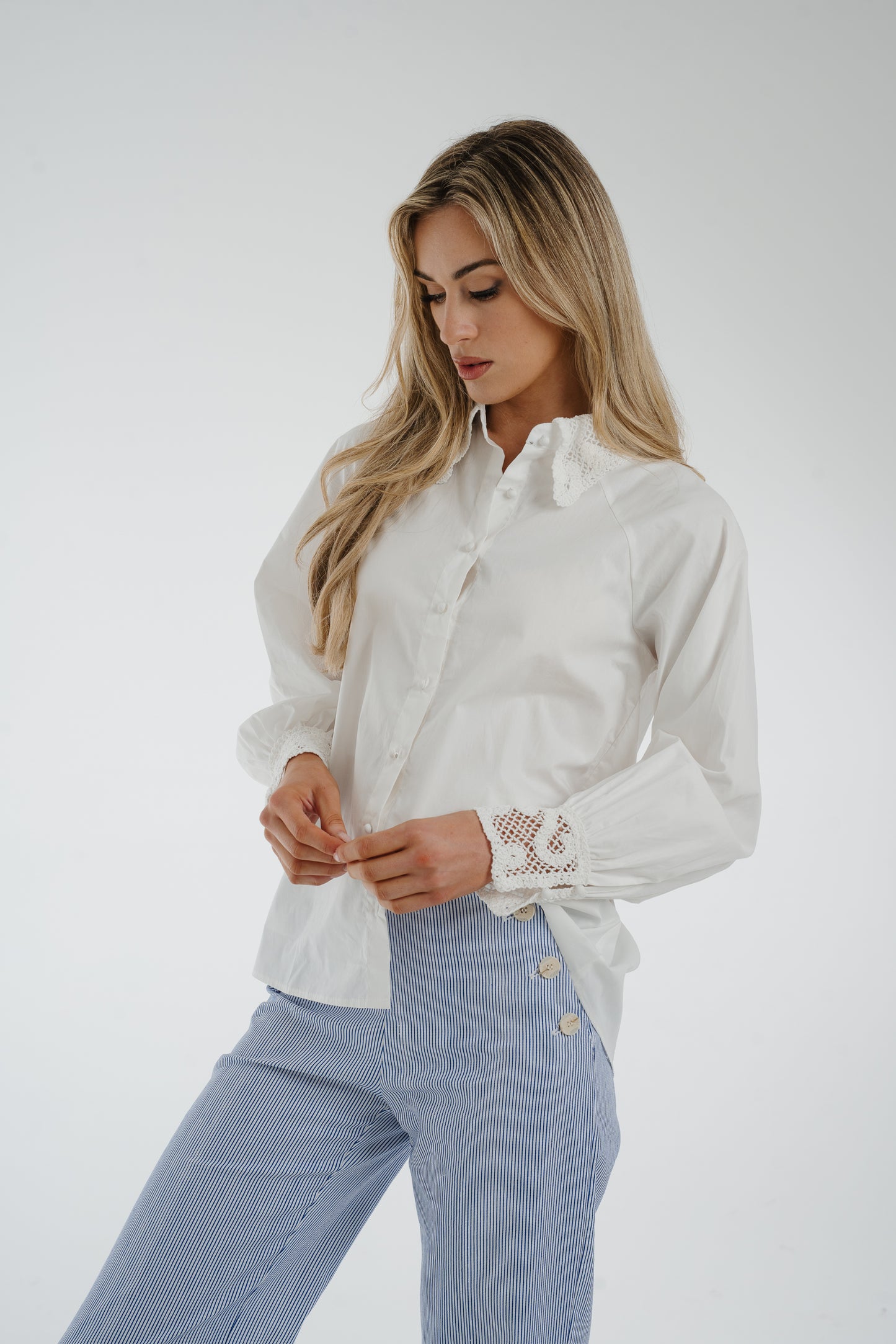 Holly Lace Trim Shirt In White