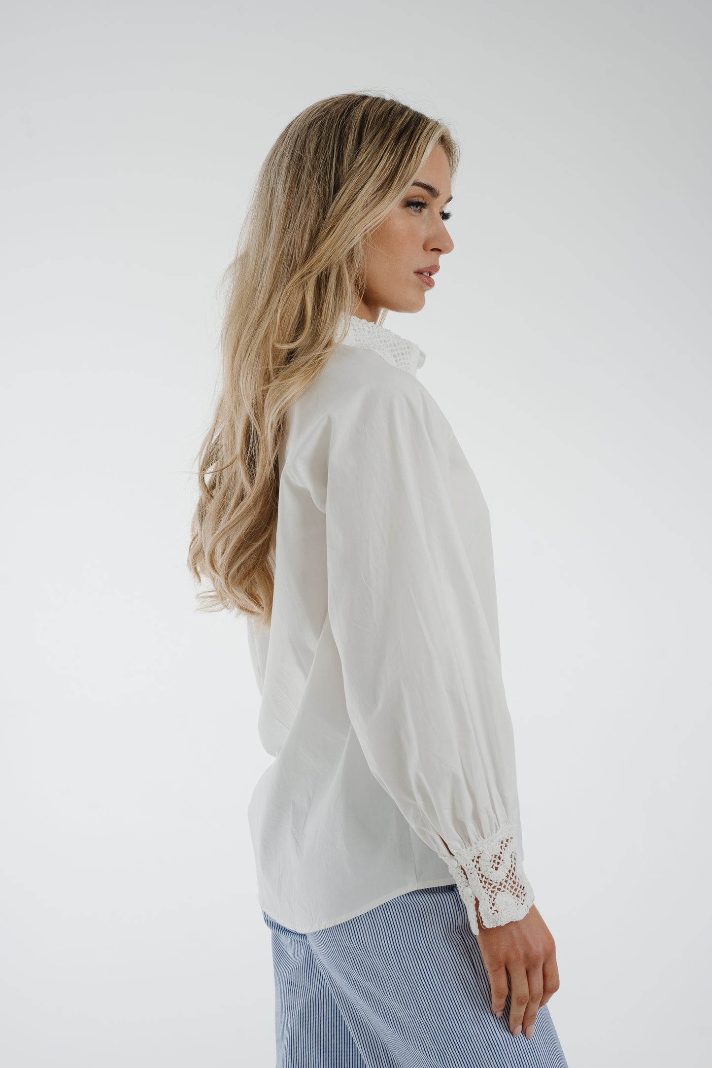 Holly Lace Trim Shirt In White