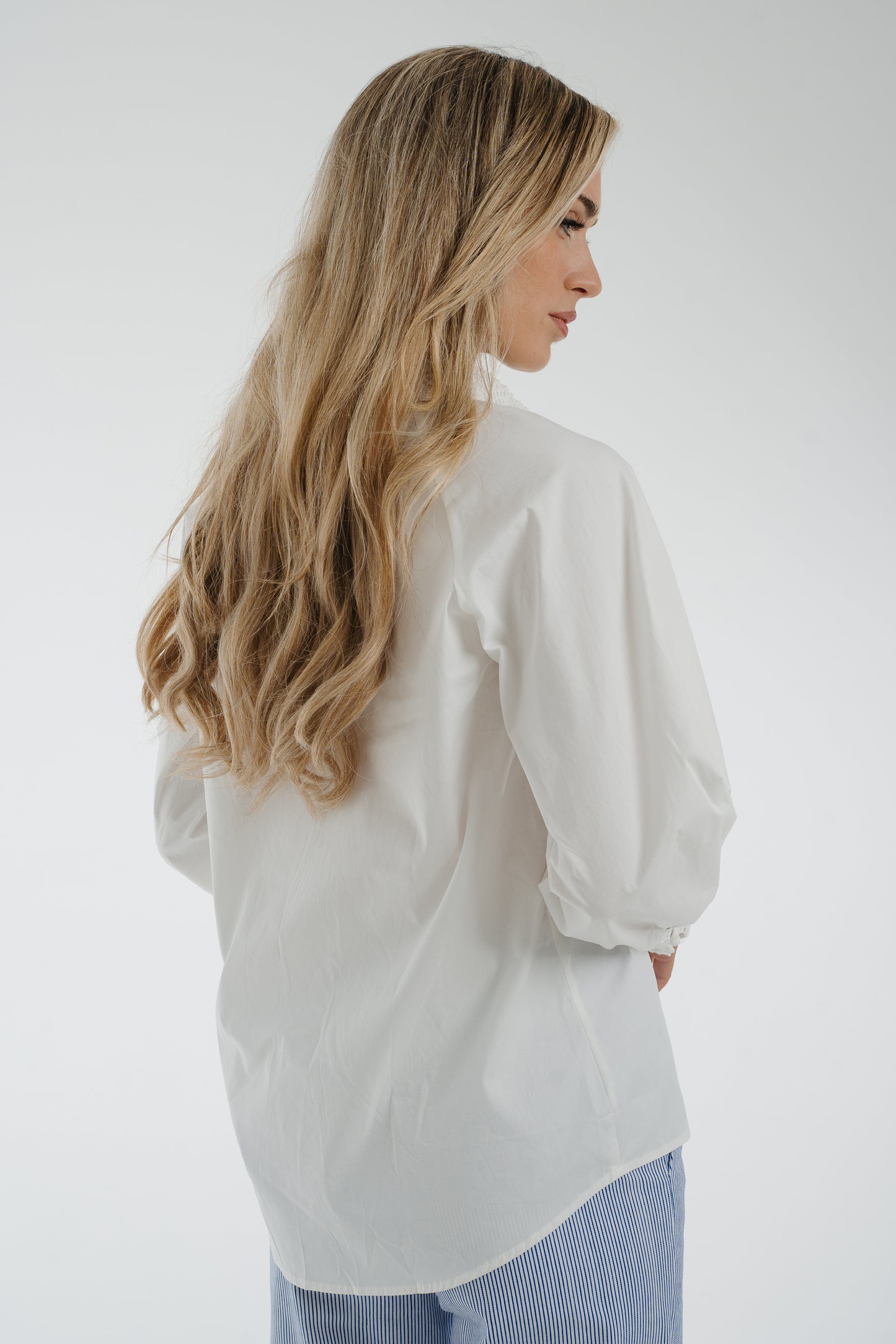 Holly Lace Trim Shirt In White