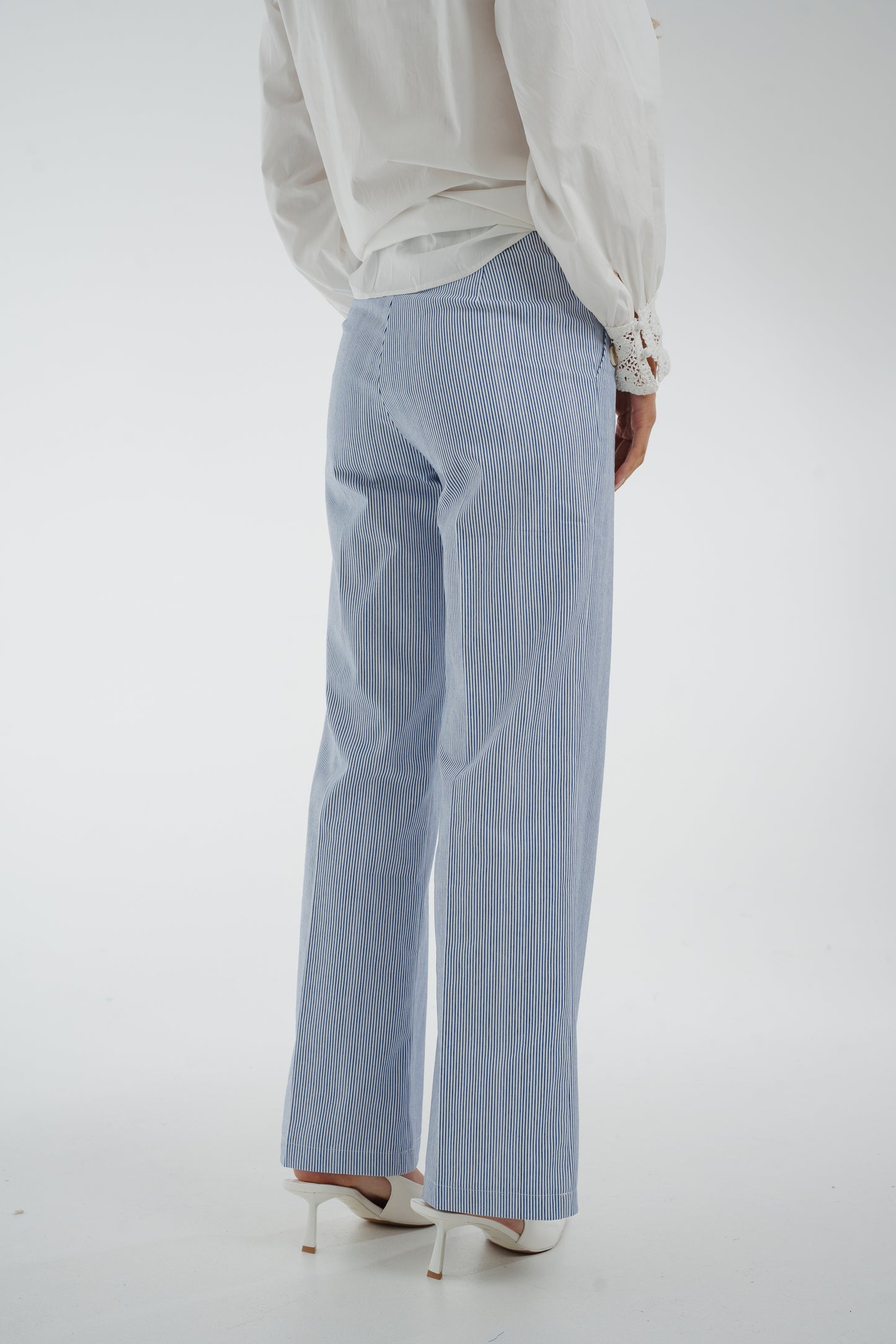 Maria Button Detail Trousers In Blue Stripe