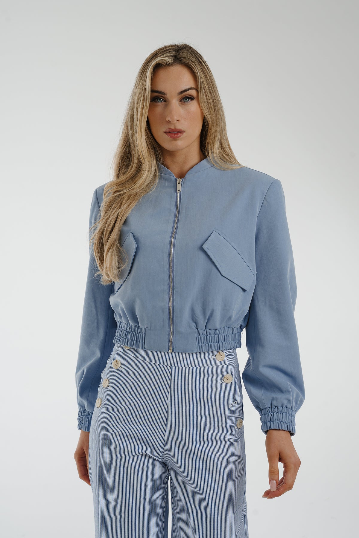 Holly Cropped Bomber Jacket In Blue