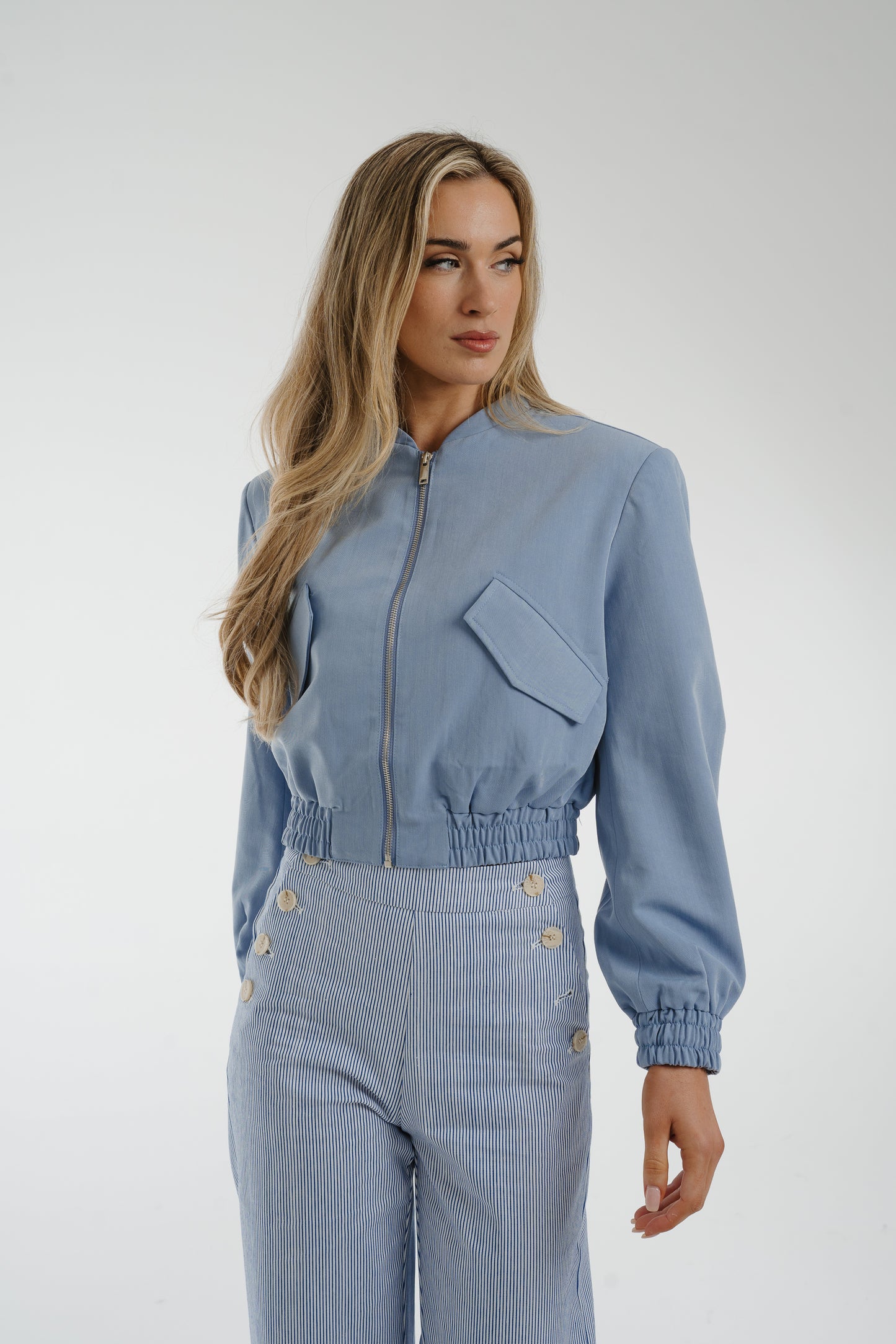 Holly Cropped Bomber Jacket In Blue