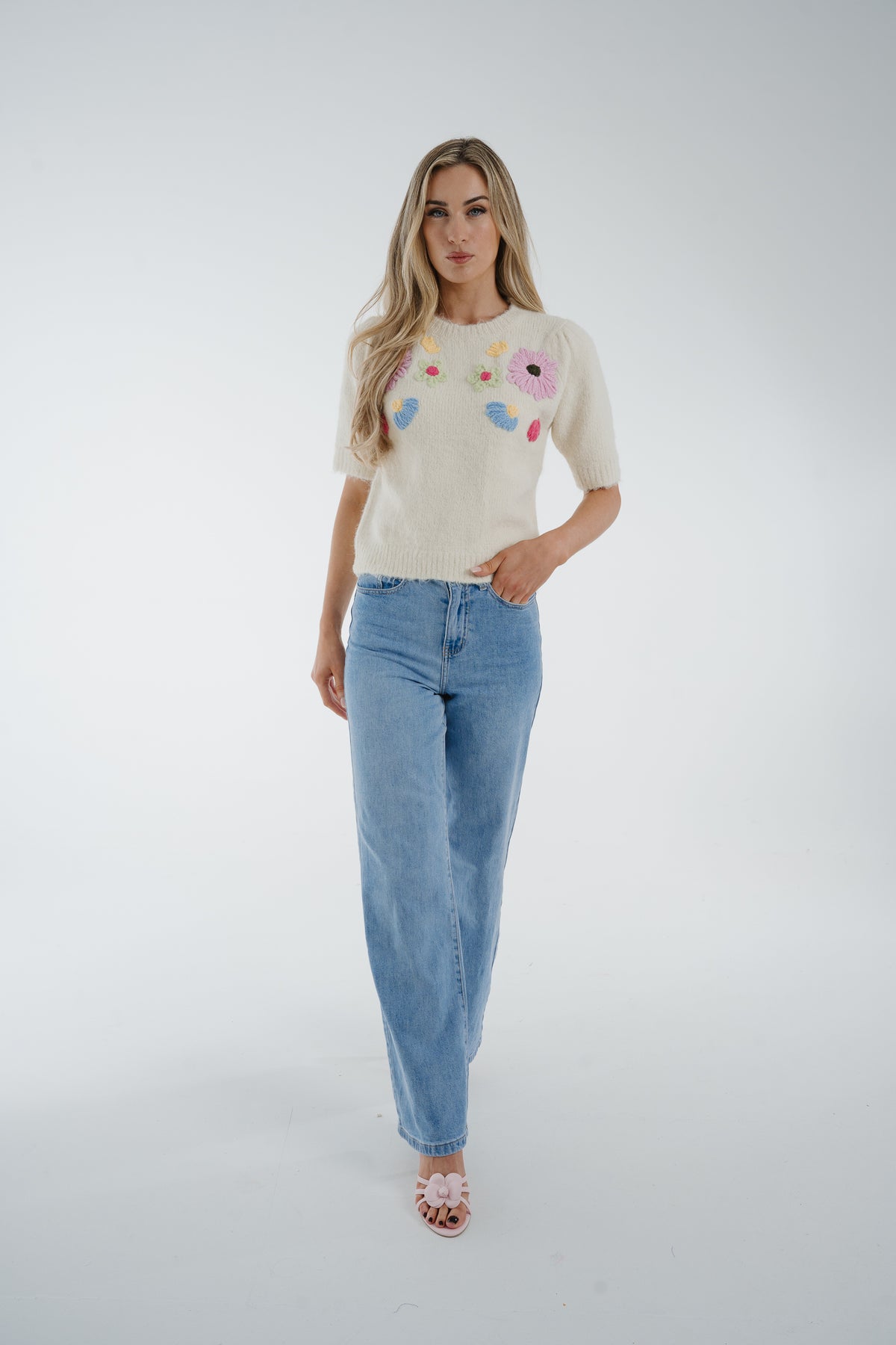 Ally Embroidered Floral Jumper In Cream