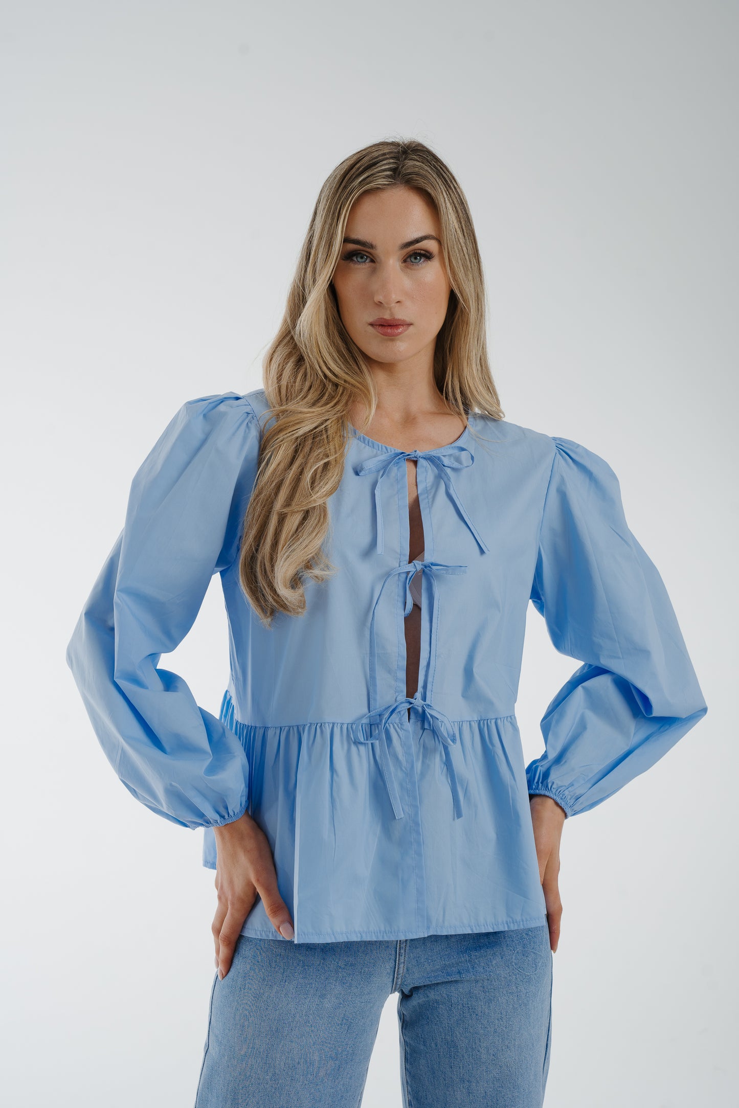 Poppy Bow Detail Blouse In Blue