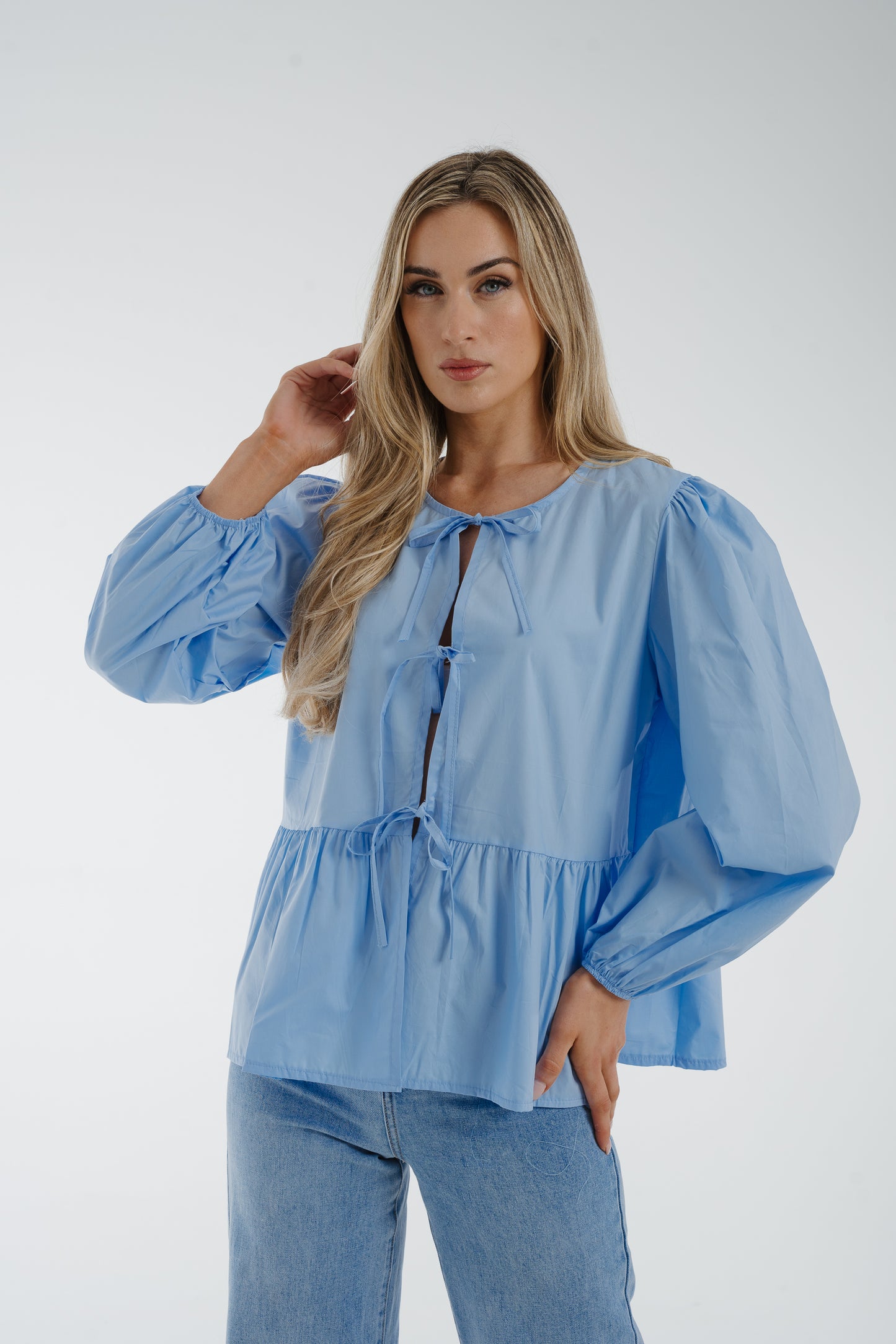 Poppy Bow Detail Blouse In Blue