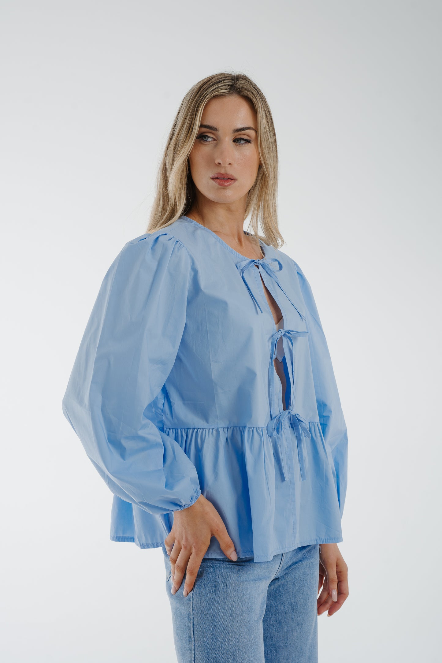 Poppy Bow Detail Blouse In Blue