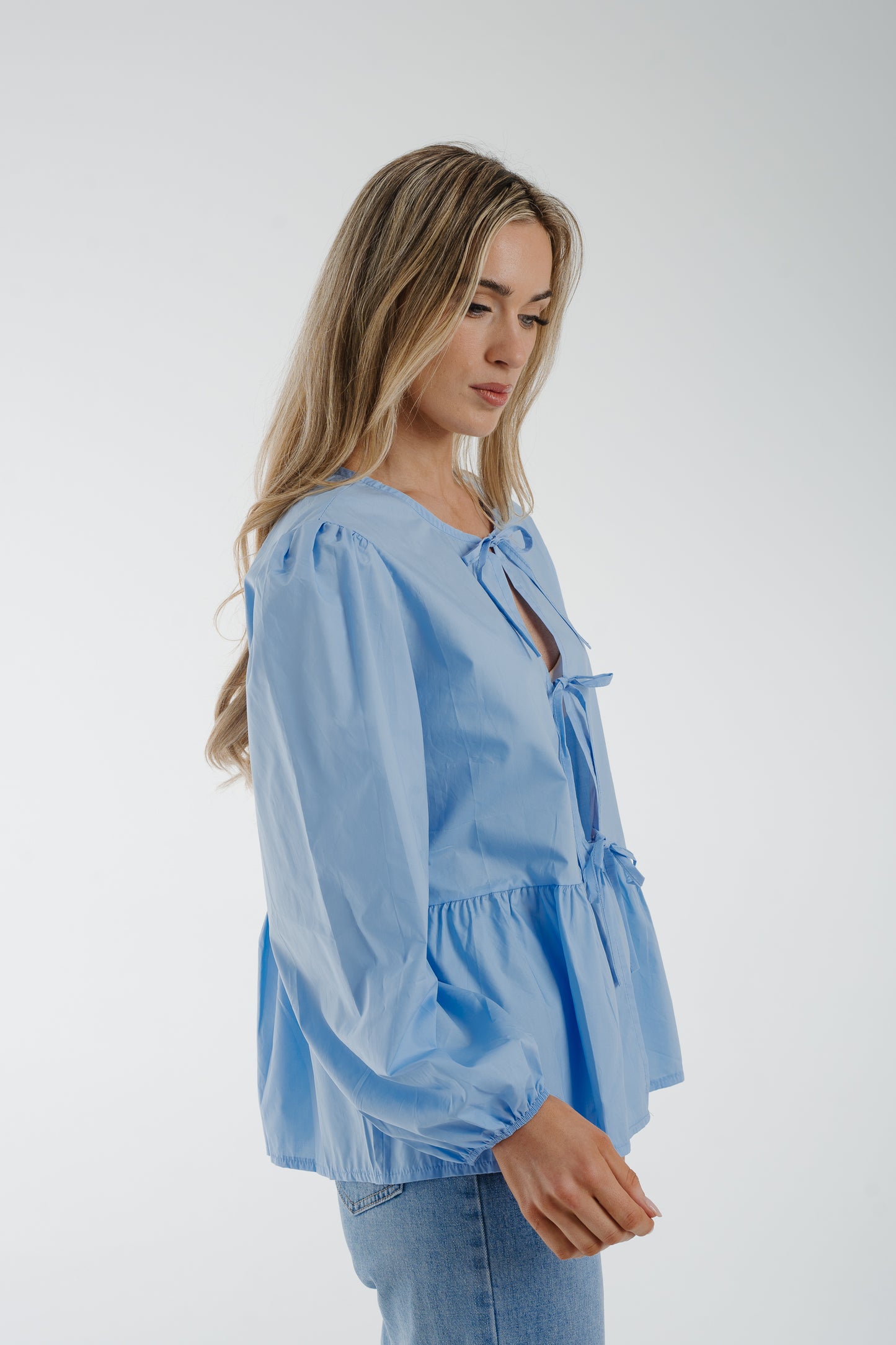 Poppy Bow Detail Blouse In Blue