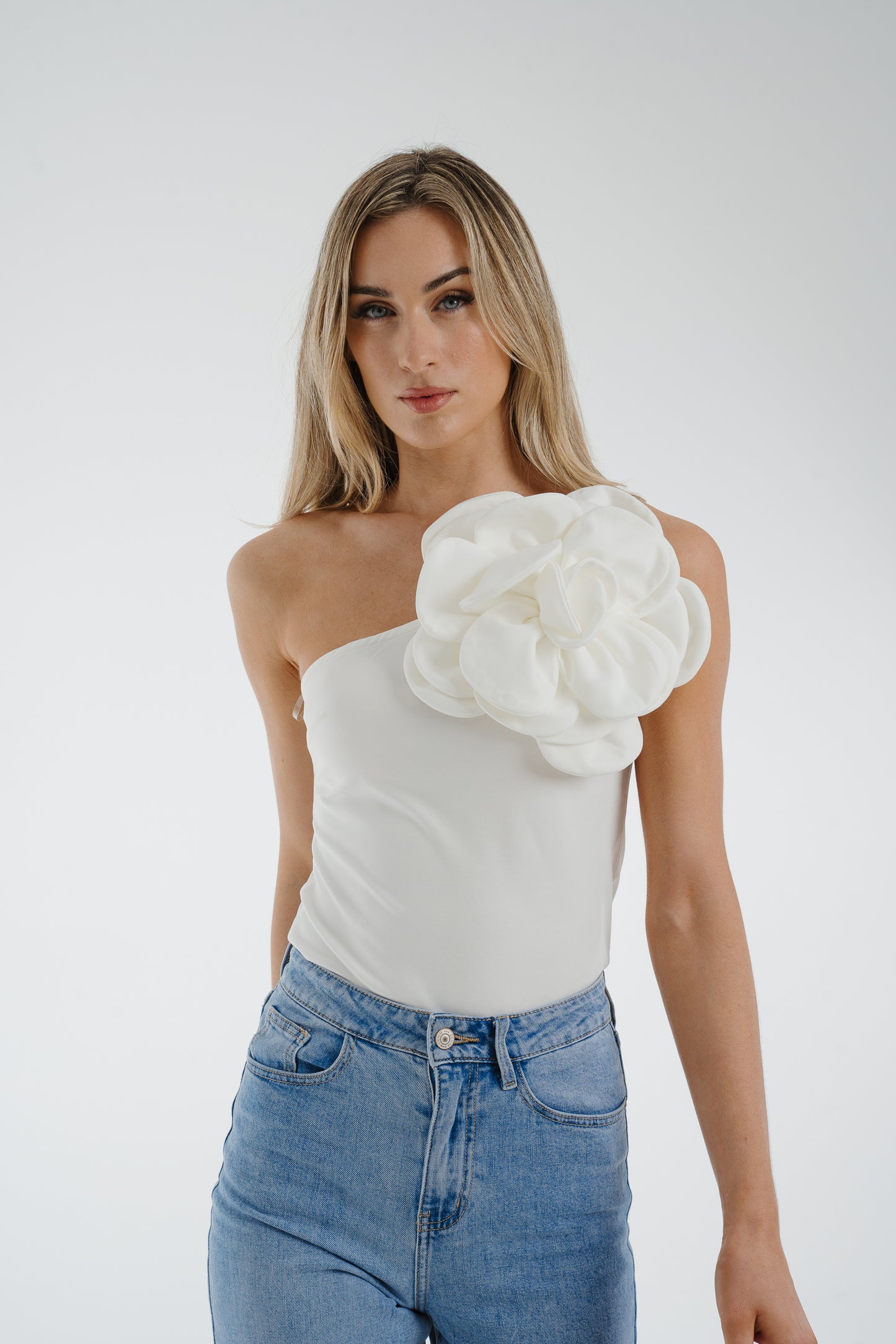 Holly Floral One Shoulder Bodysuit In White