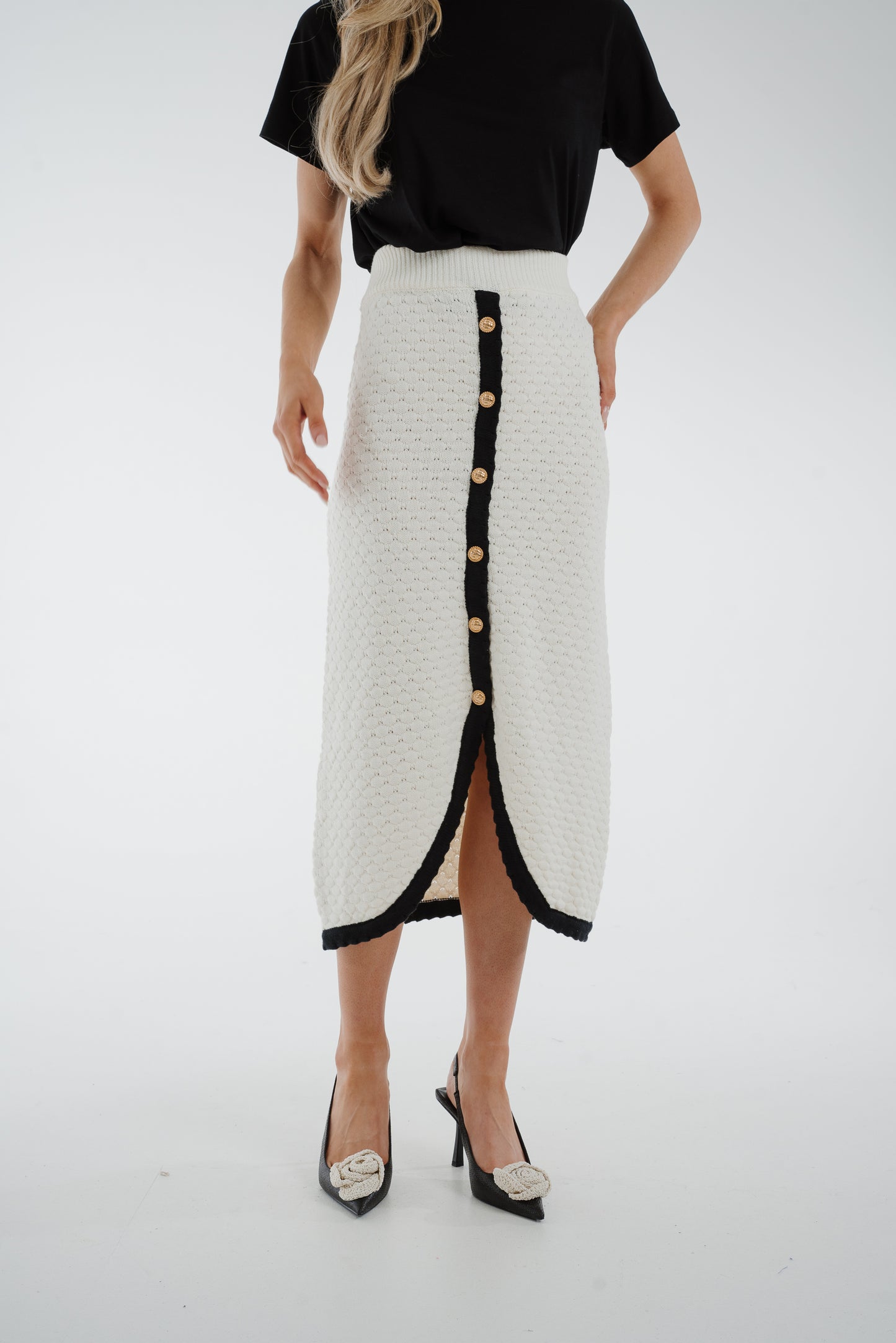 Holly Contrast Trim Midi Skirt In Monochrome