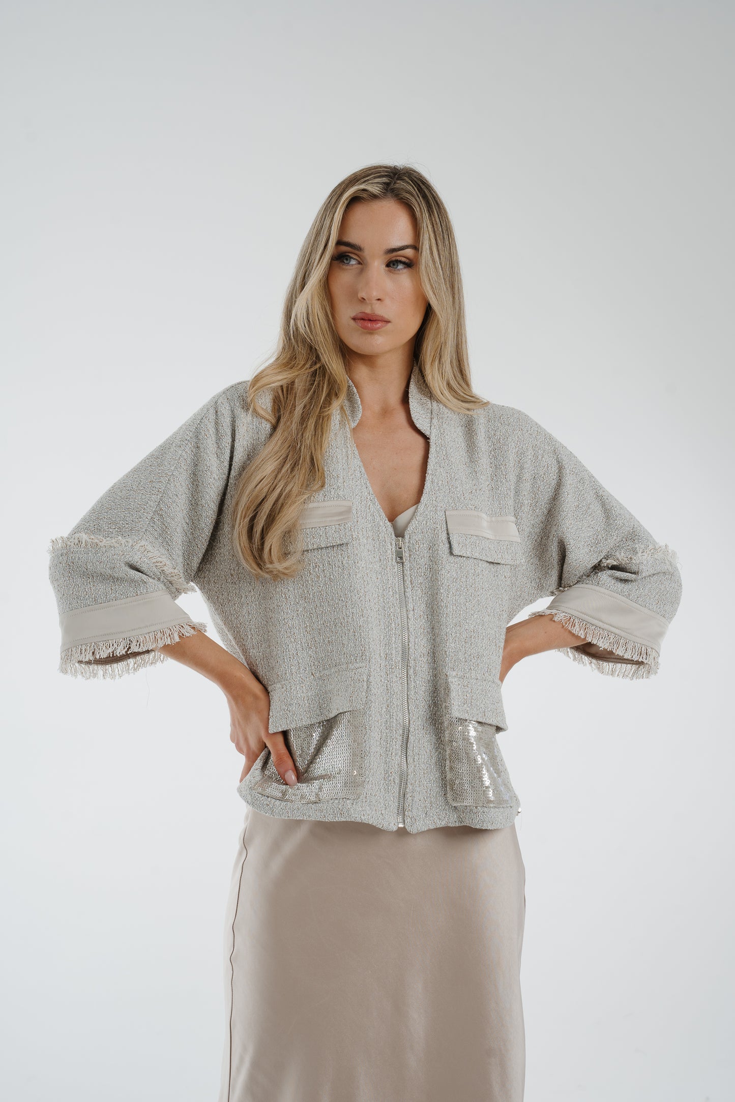 Alana Shimmer Tweed Jacket In Grey