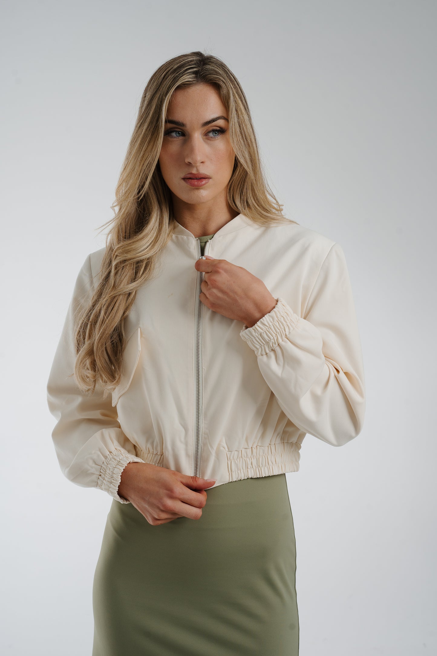 Holly Cropped Bomber Jacket In Cream