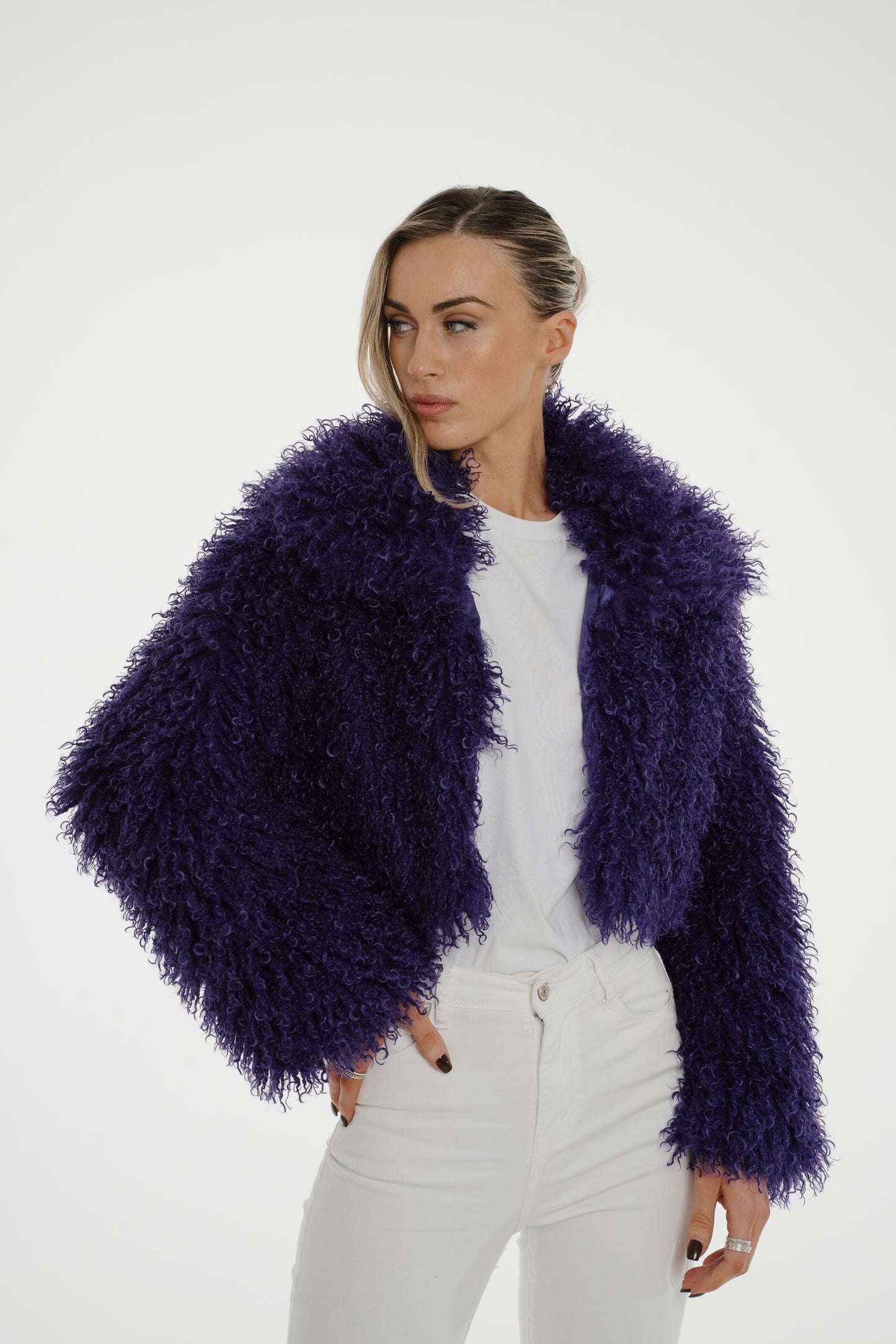 Polly Textured Crop Jacket In Purple