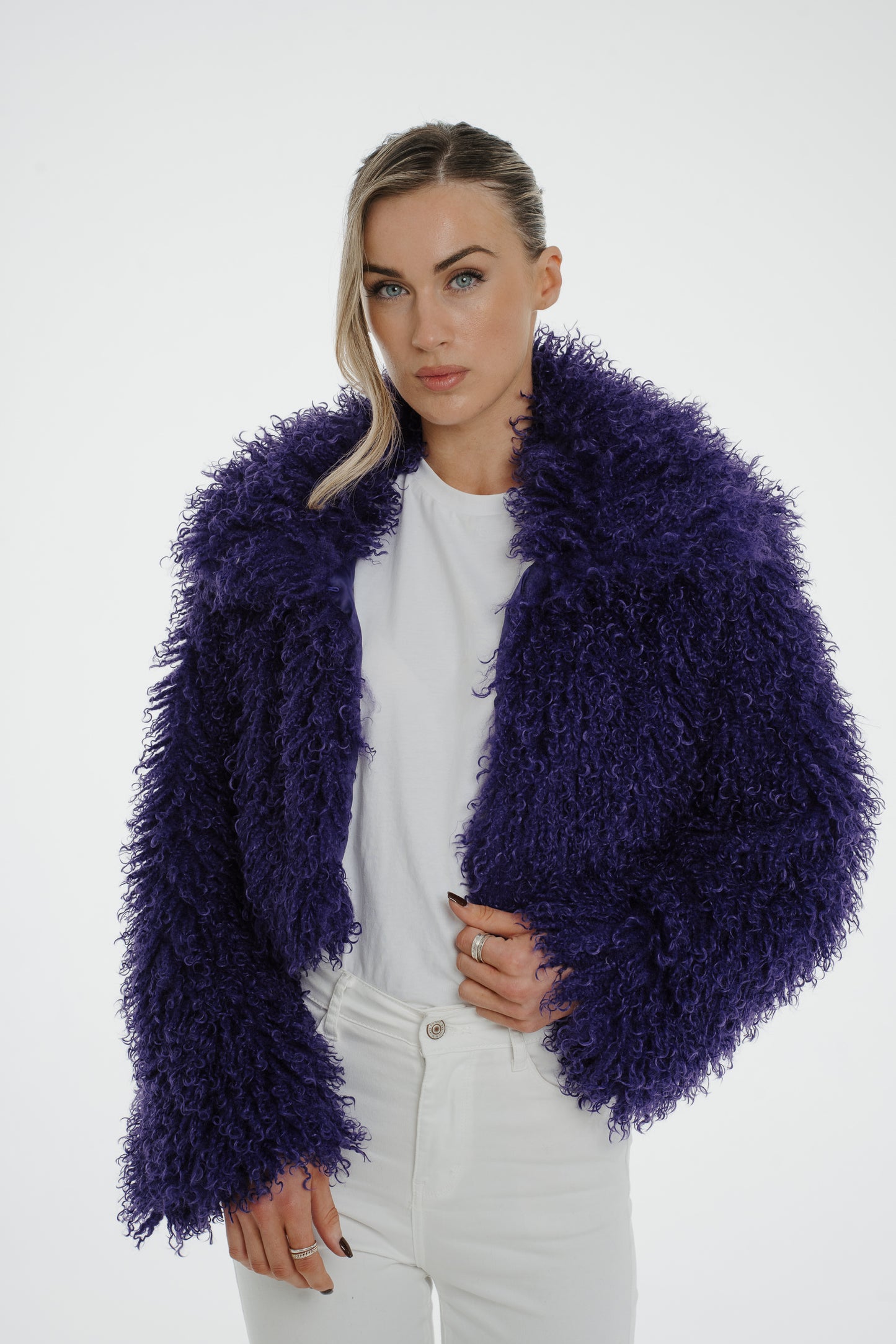 Polly Textured Crop Jacket In Purple