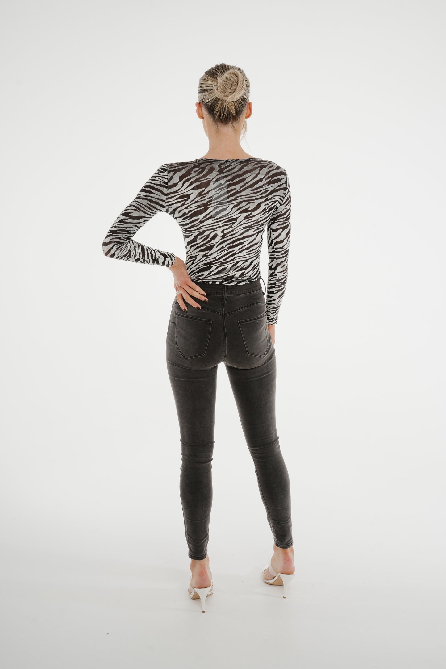 Taylor Animal Print Bodysuit In Grey