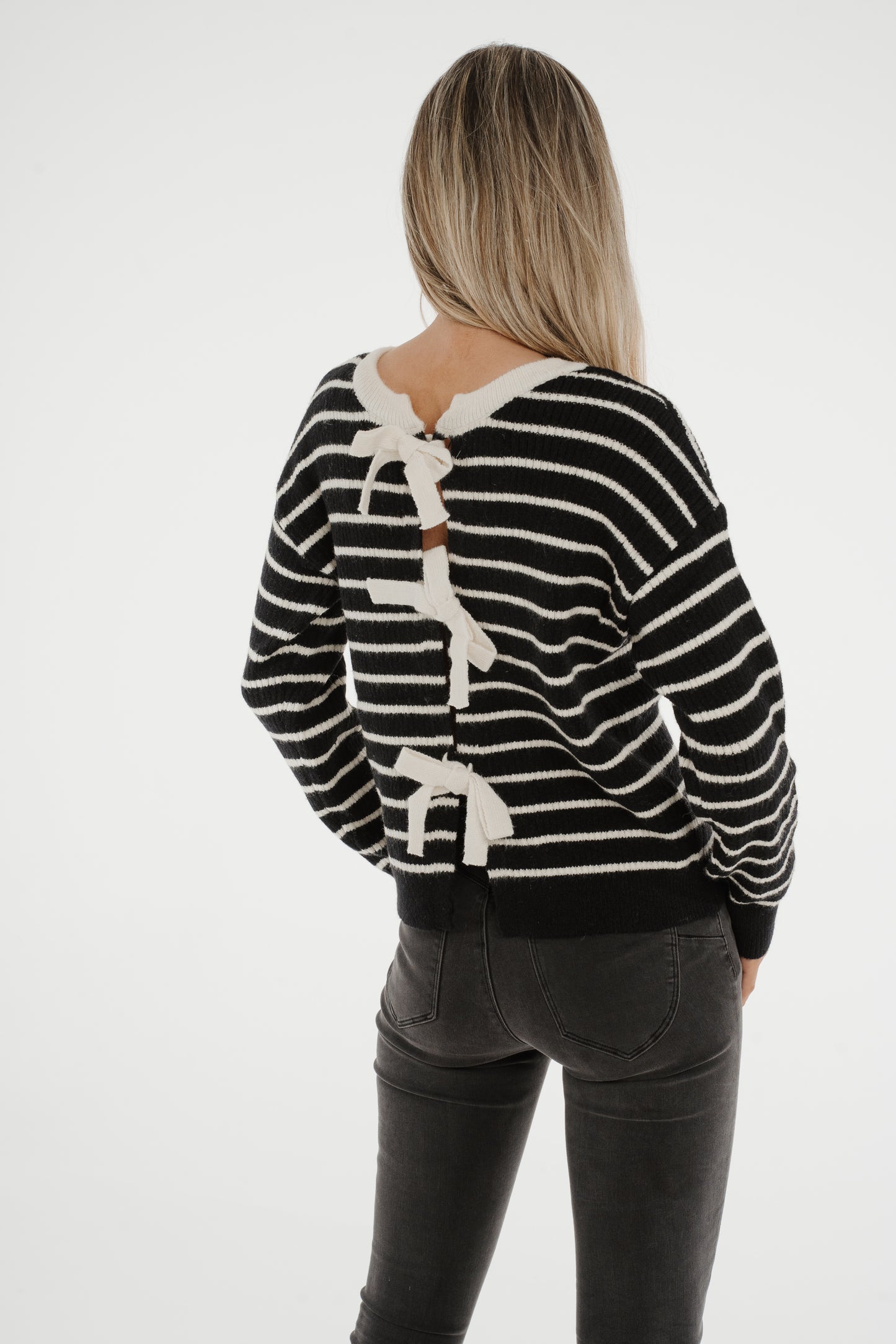 Julia Bow Stripe Jumper In Black Mix