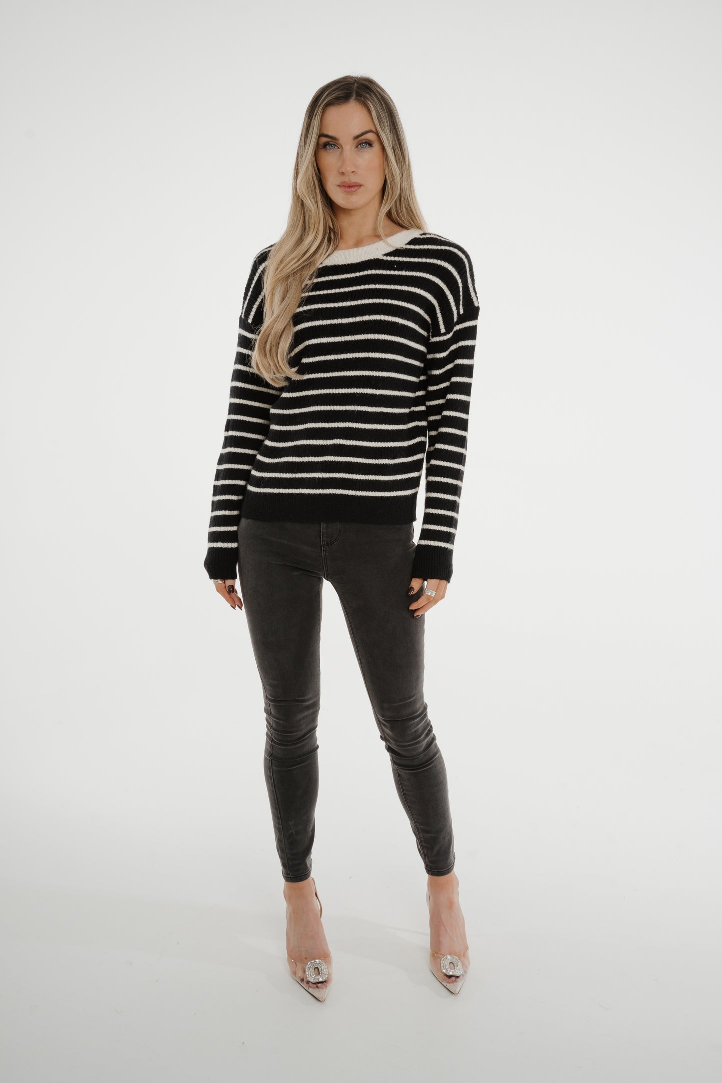 Julia Bow Stripe Jumper In Black Mix