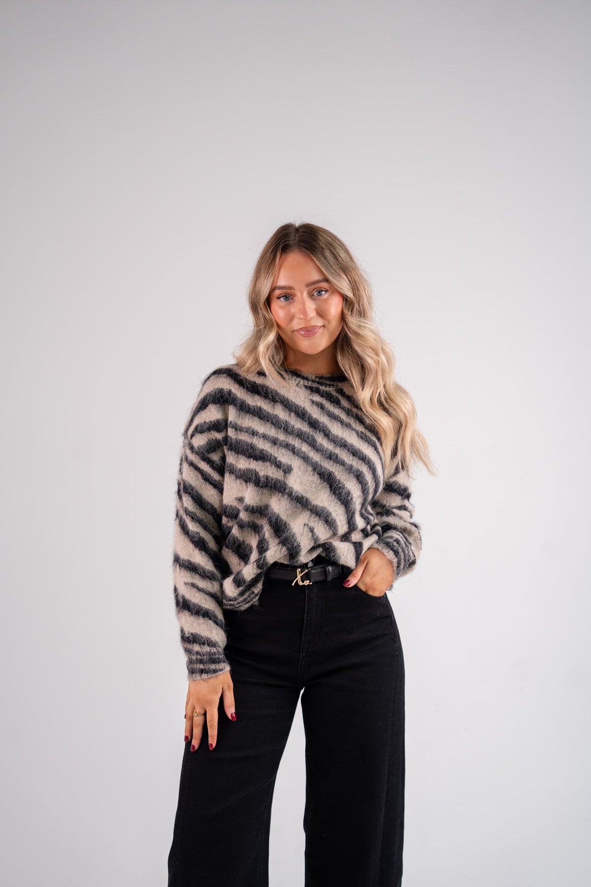 Kendra Animal Print Jumper In Beige