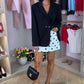 Kendra Black Polka Dot Skirt In White
