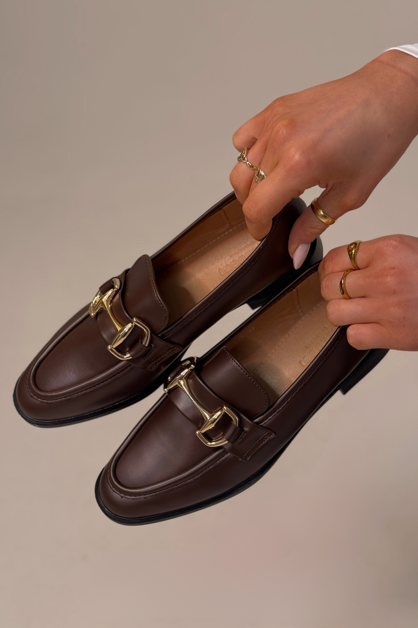 Lauren Buckle Faux Leather Loafer In Chocolate