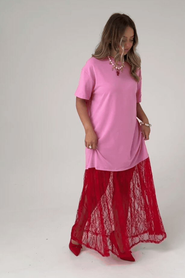 Love Laura Contrast T-Shirt Dress In Pink