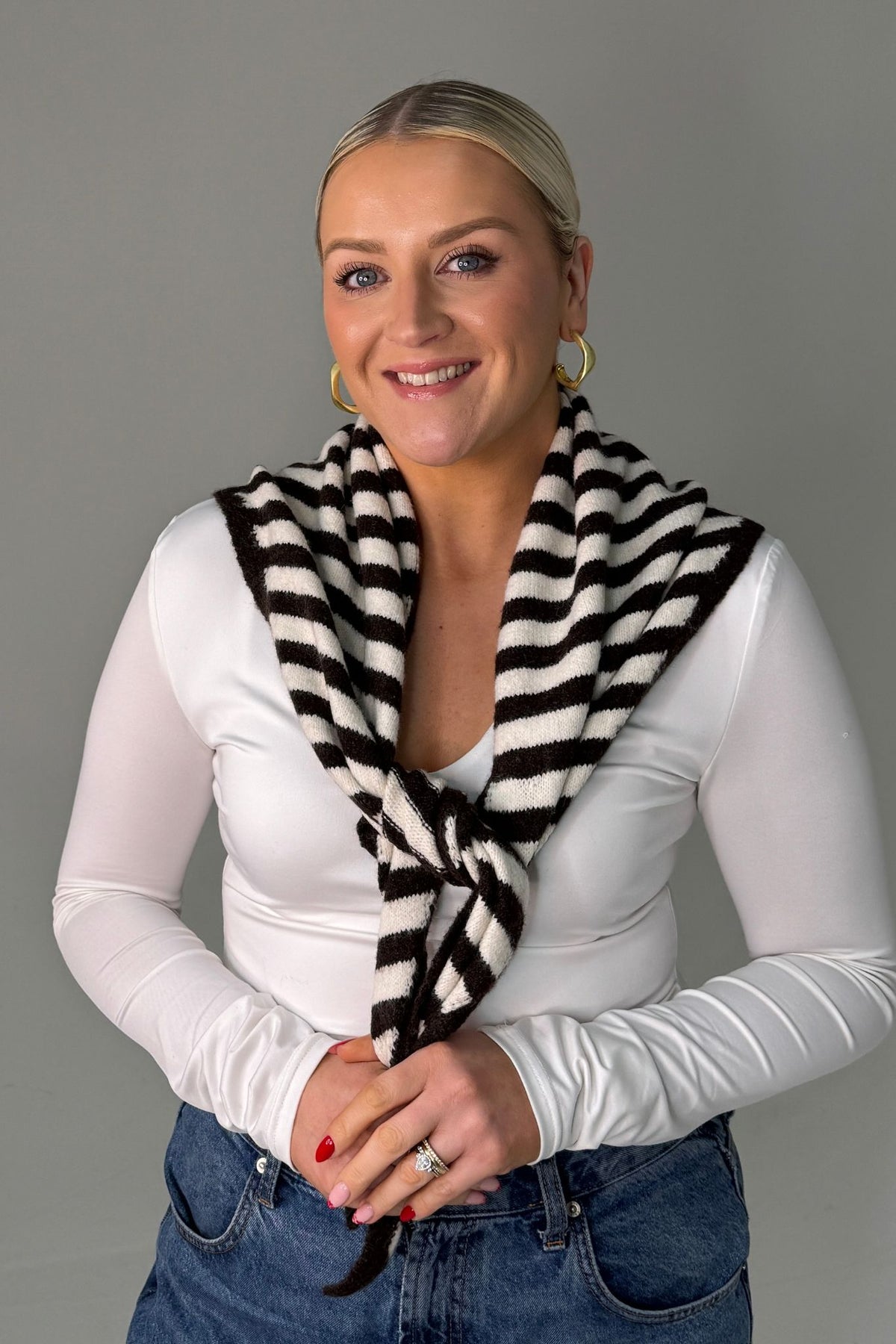 Kendra Stripe Neck Scarf In Coffee Mix