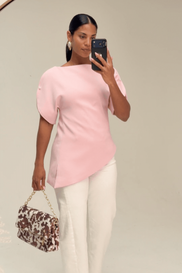 Love Laura Statement Sleeve Top In Pink