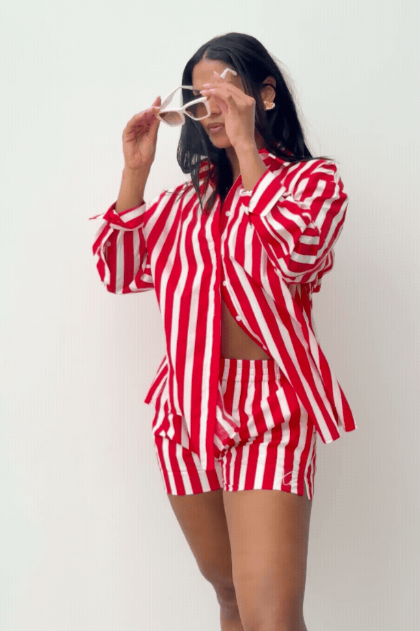 Love Laura Stripe Shirt In Red & White
