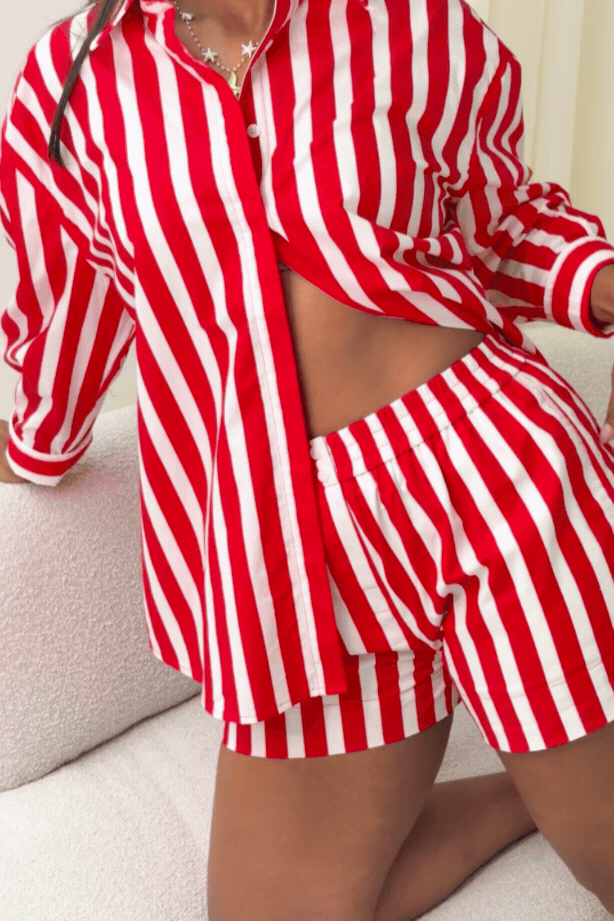 Love Laura Stripe Shorts In Red & White