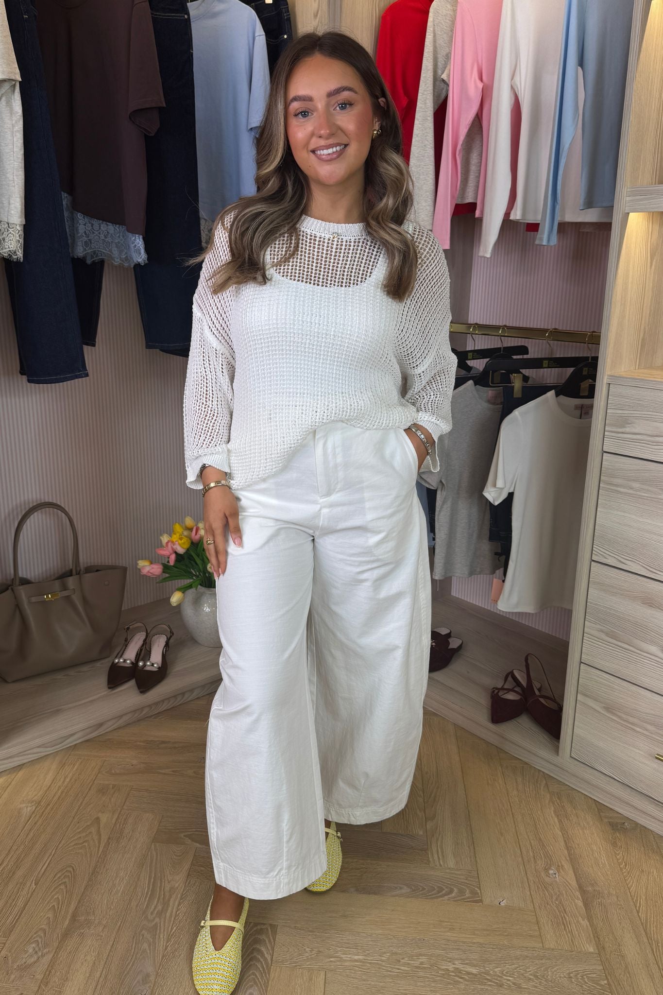 Leah Open Knit Jumper In White