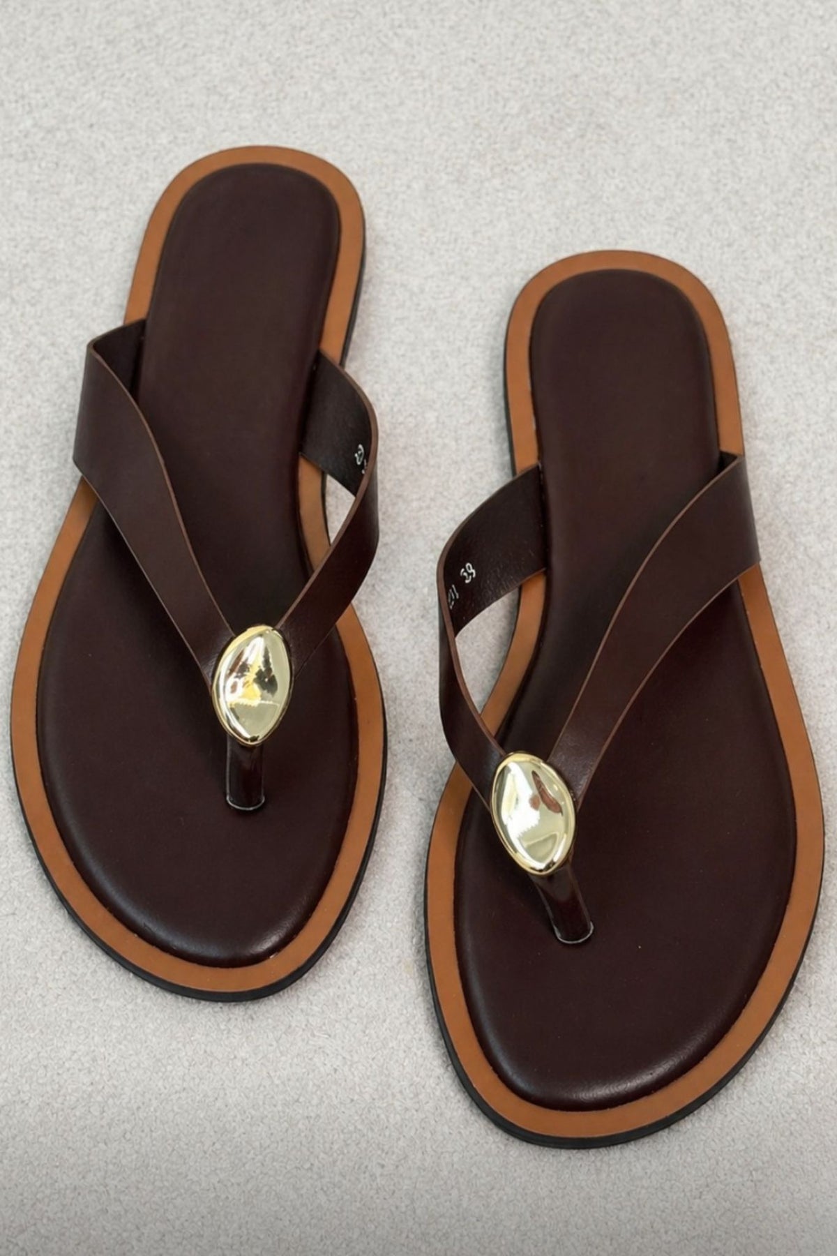 Sadie Gold Detail Flip Flops In Brown