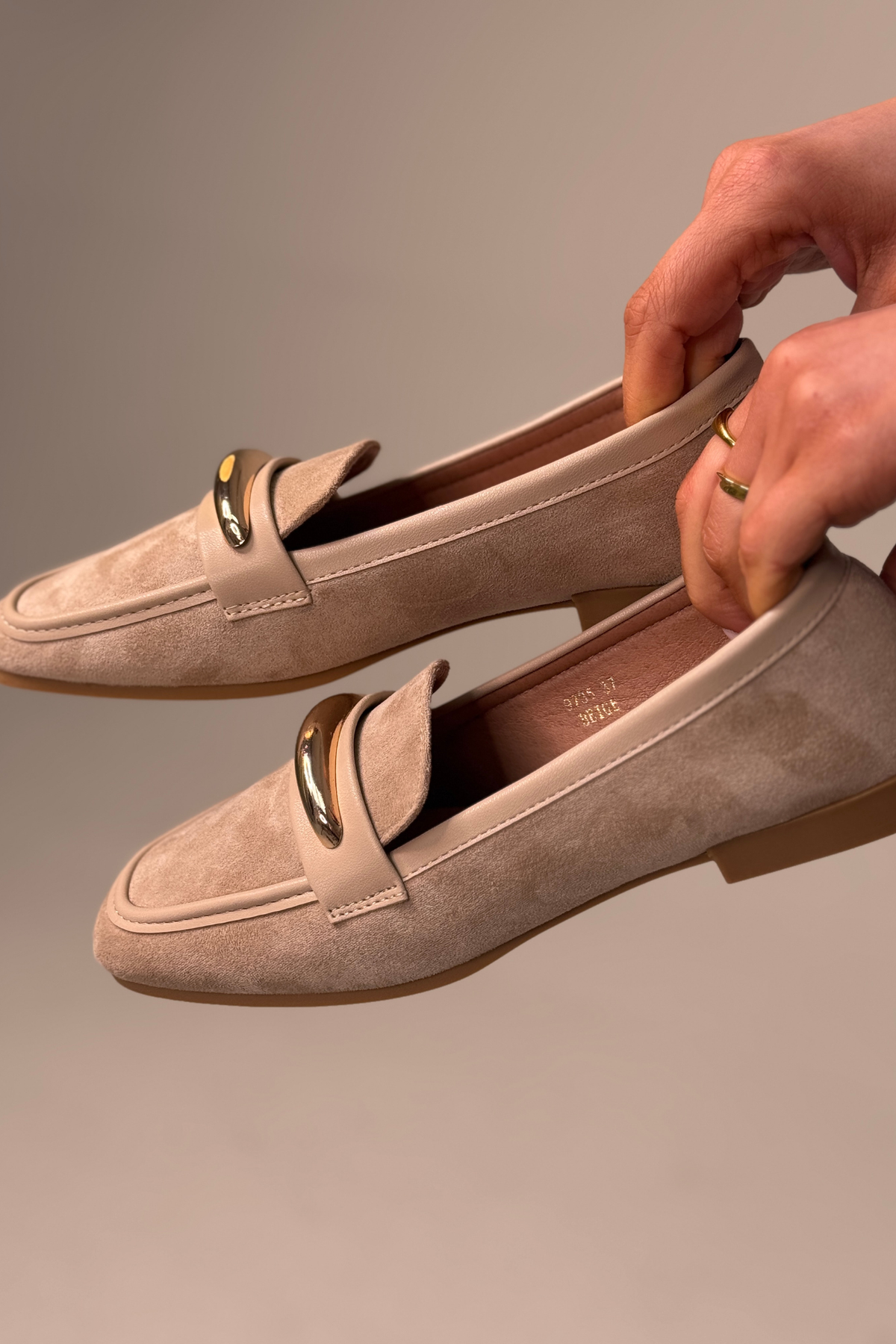 Izzy Buckle Faux Suede Loafer In Neutral