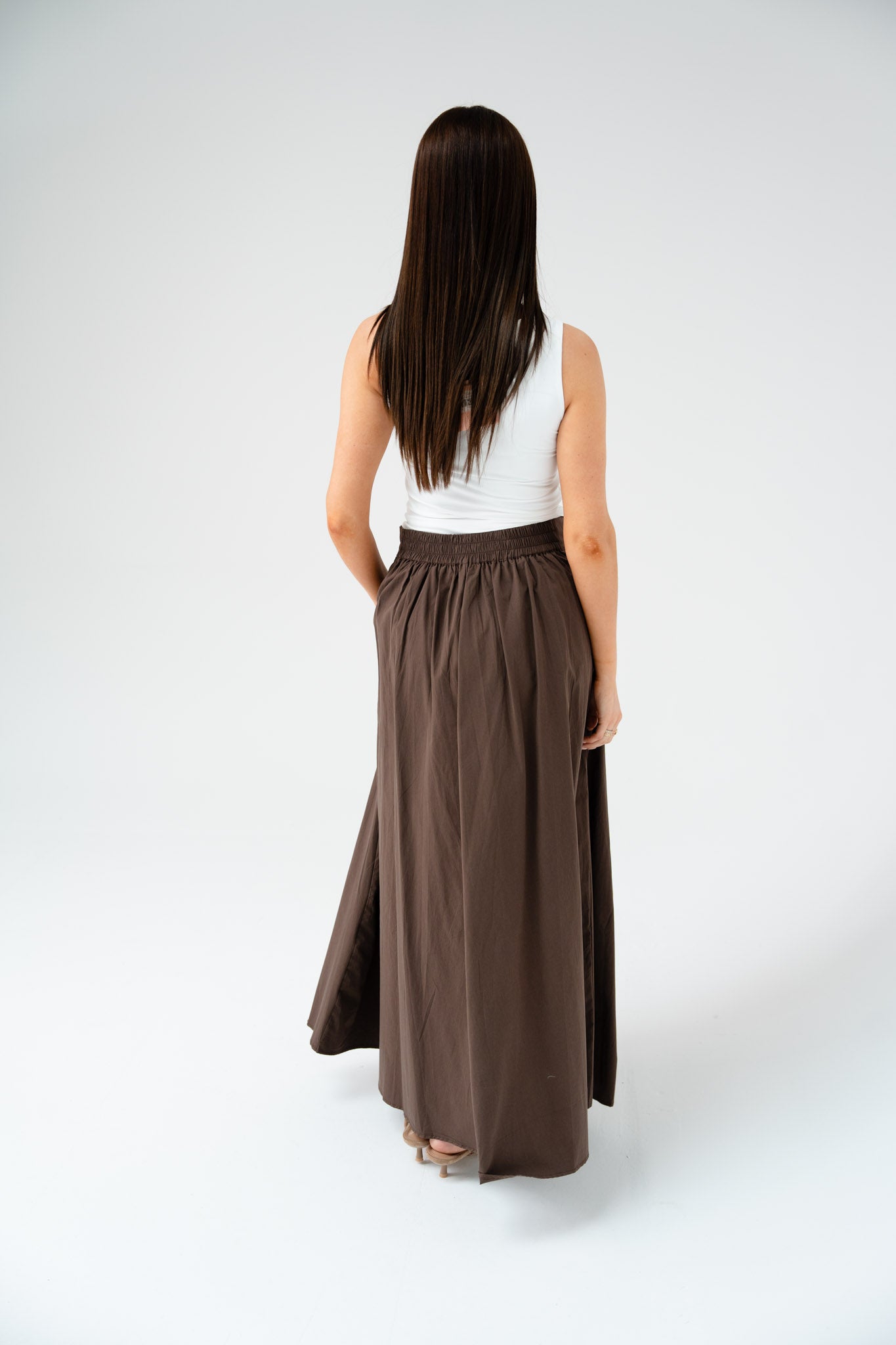 Willow Asymmetric Waist Maxi Skirt In Coffee