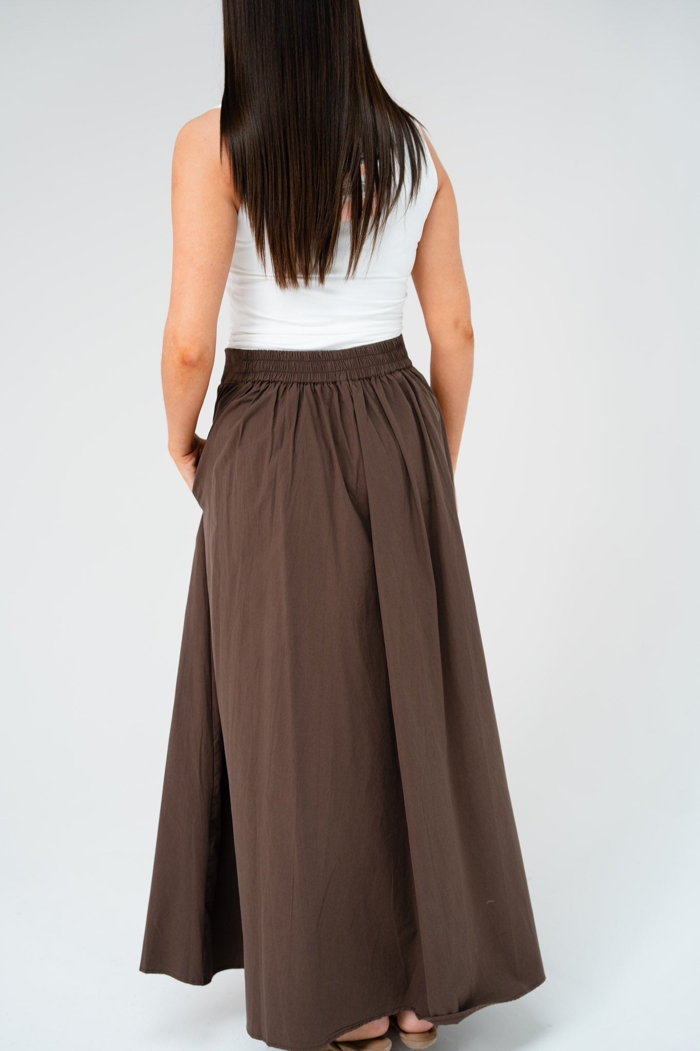 Willow Asymmetric Waist Maxi Skirt In Coffee