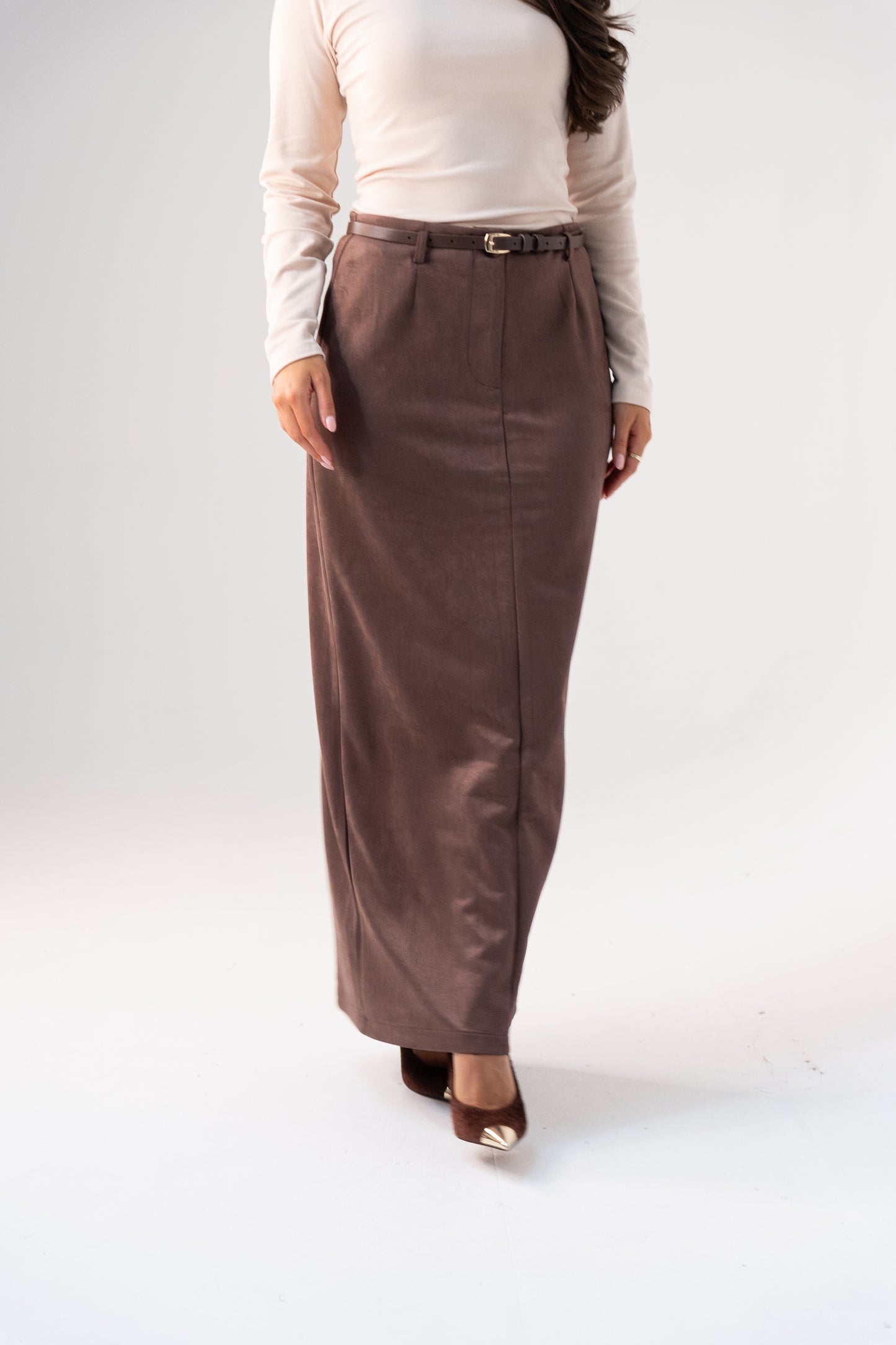 Willow Faux Suede Skirt In Mocha