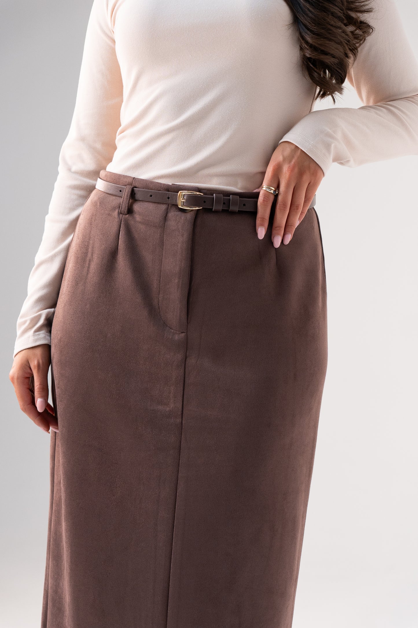 Willow Faux Suede Skirt In Mocha
