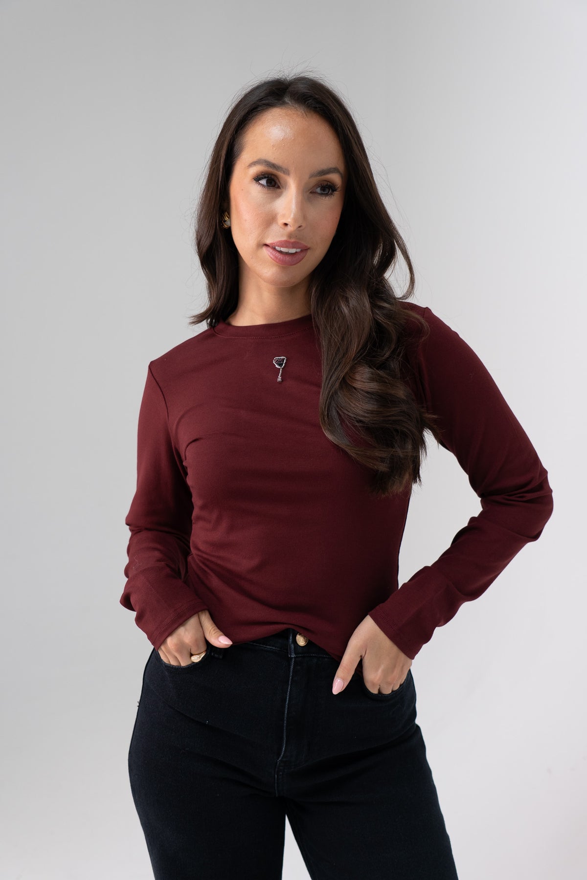 Willow Long Sleeve Top In Burgundy