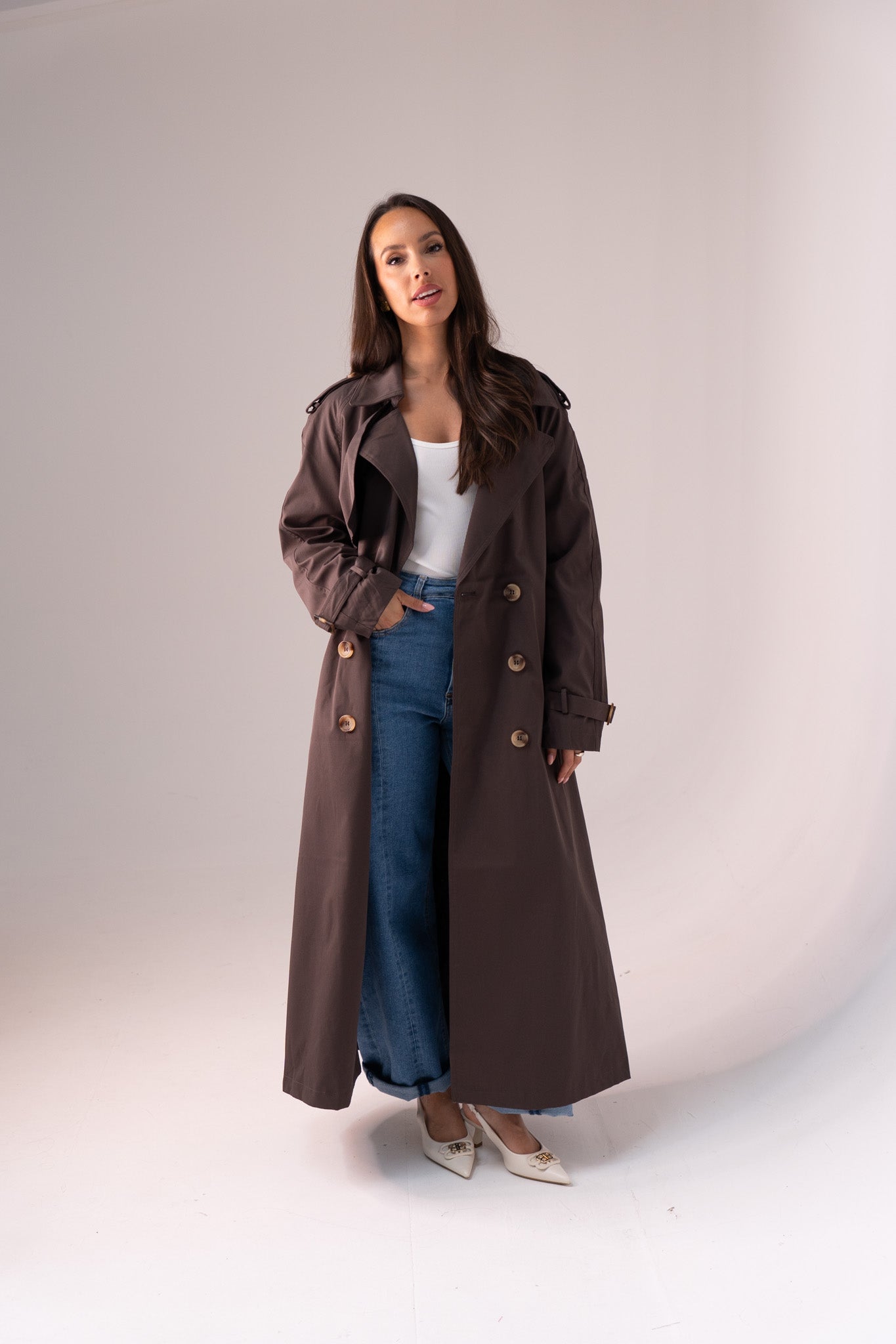 Willow Longline Trench Coat In Coffee