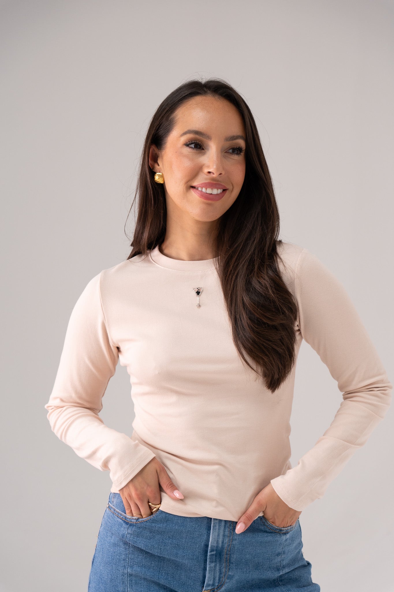 Willow Long Sleeve Top In Beige