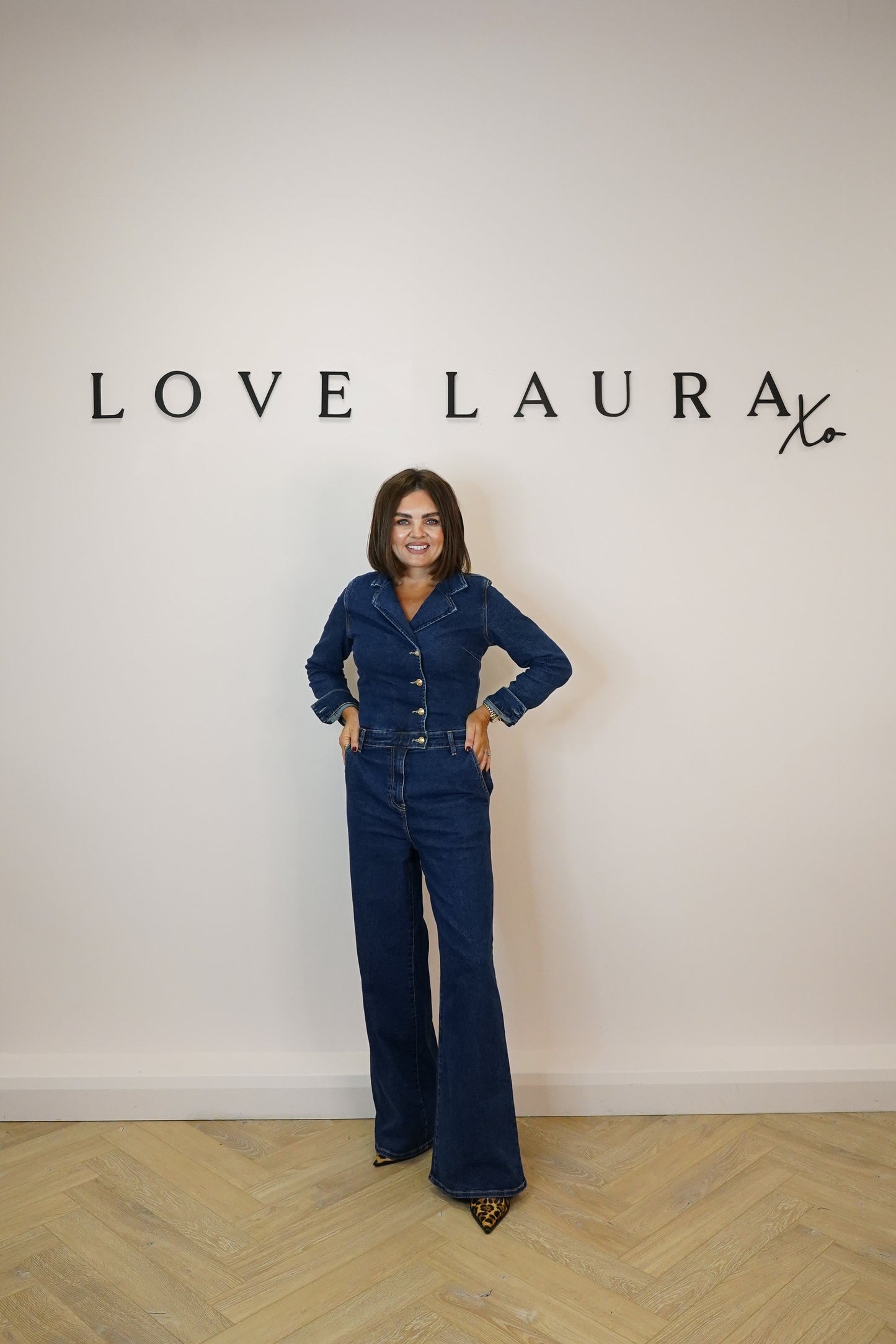 Love Laura Denim Jumpsuit In Dark Wash