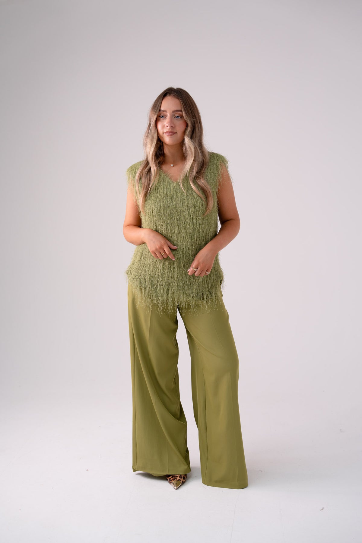 Love Laura High Waist Wide Leg Trousers In Olive