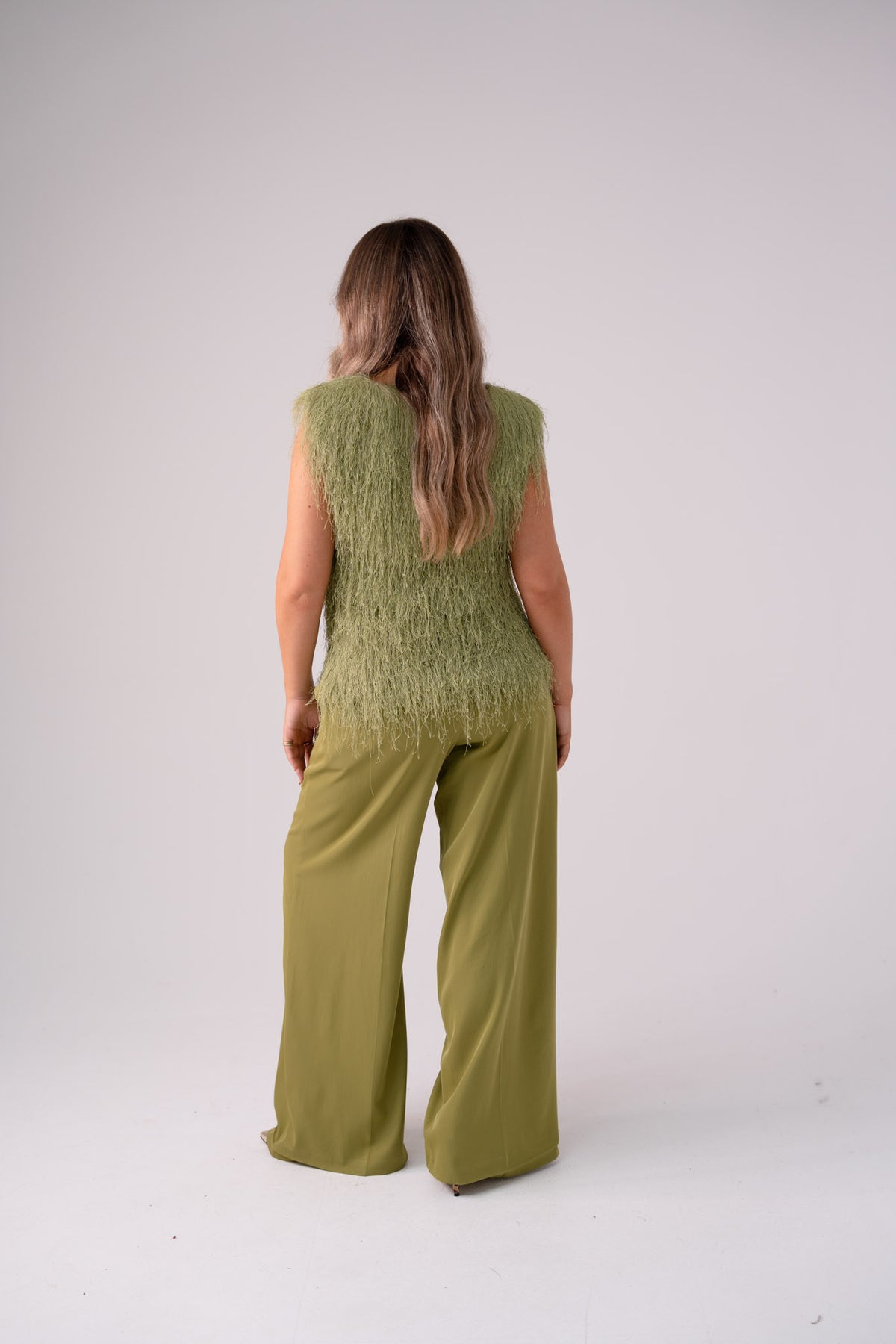Love Laura Textured Fringed V-Neck Top In Olive