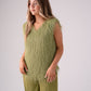 Love Laura Textured Fringed V-Neck Top In Olive