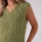 Love Laura Textured Fringed V-Neck Top In Olive