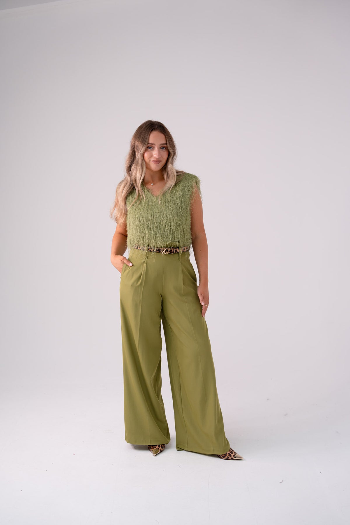 Love Laura High Waist Wide Leg Trousers In Olive