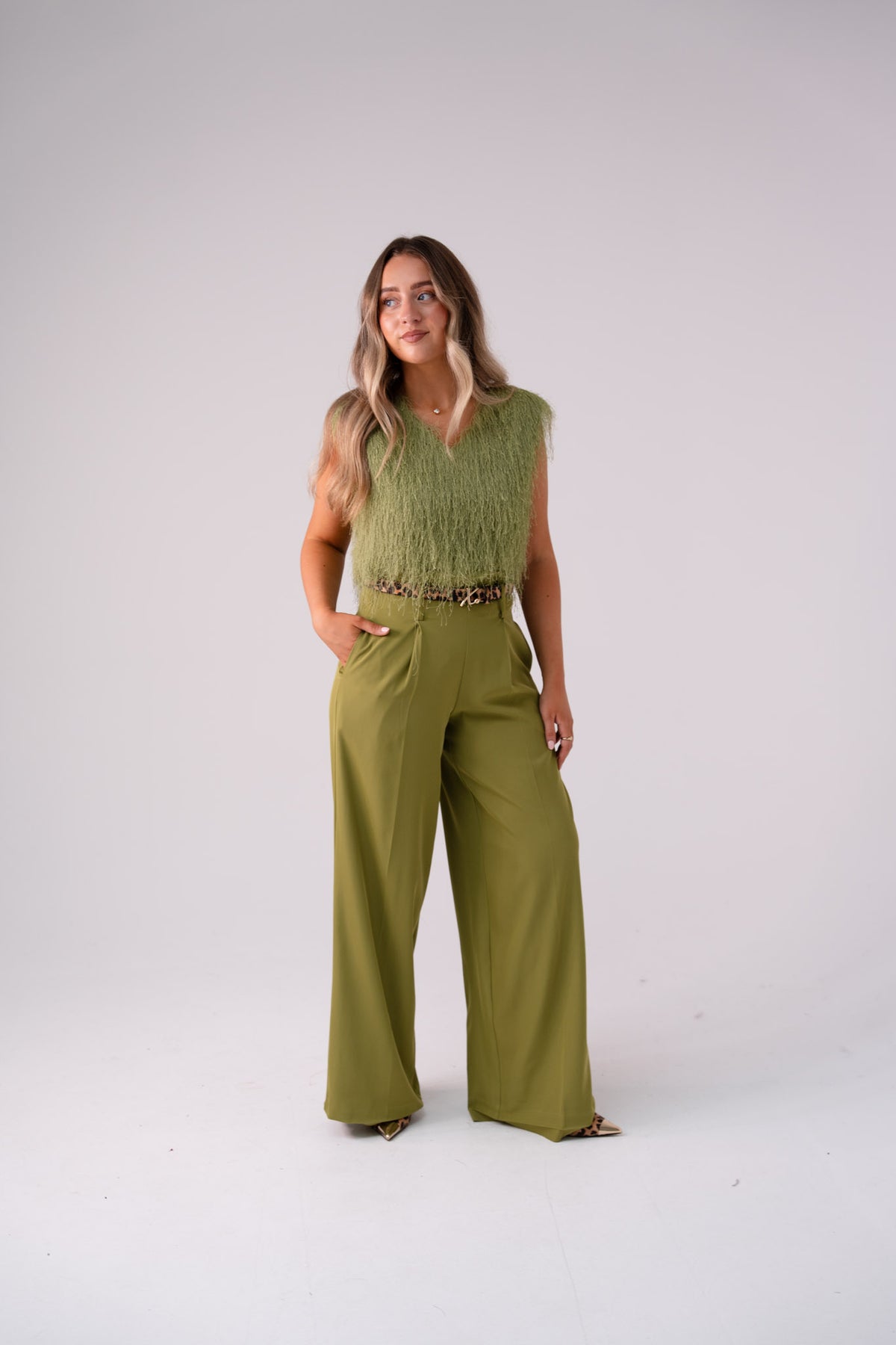 Love Laura High Waist Wide Leg Trousers In Olive