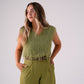 Love Laura Textured Fringed V-Neck Top In Olive