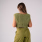 Love Laura Textured Fringed V-Neck Top In Olive