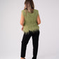 Love Laura Textured Fringed V-Neck Top In Olive
